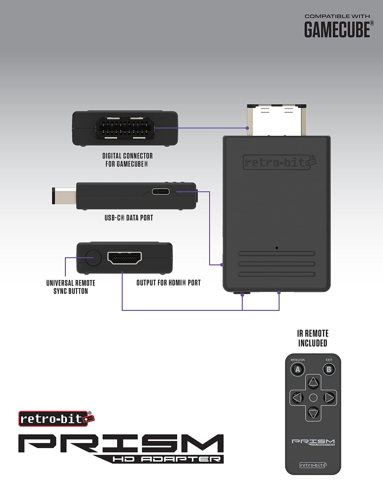 Retro-Bit Prism HDMI Adapter for Nintendo GameCube AV to 1080p HDMI