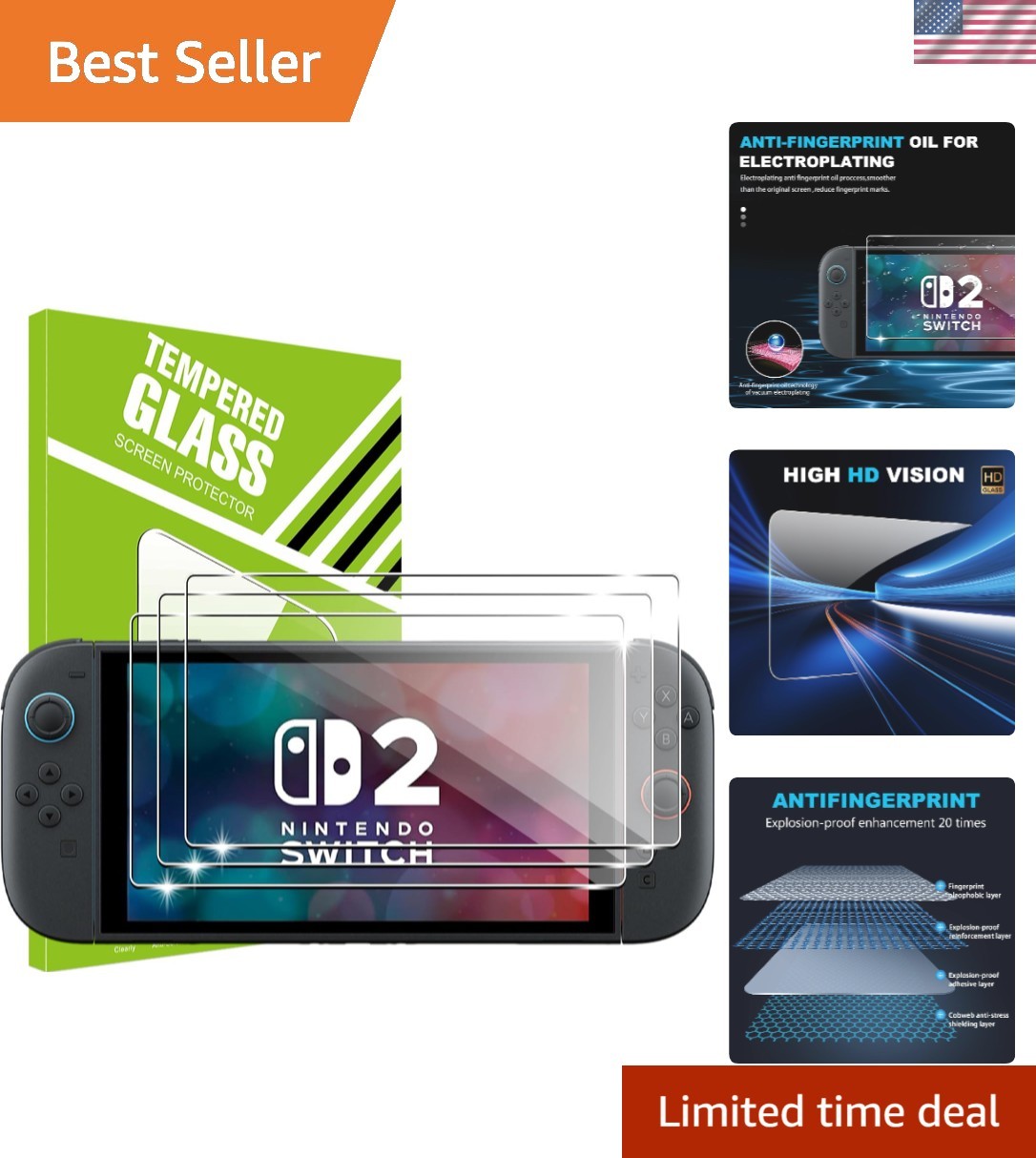 Ultra-Clear 9H Tempered Glass Screen Protectors for Nintendo Switch 2, 3 Pack