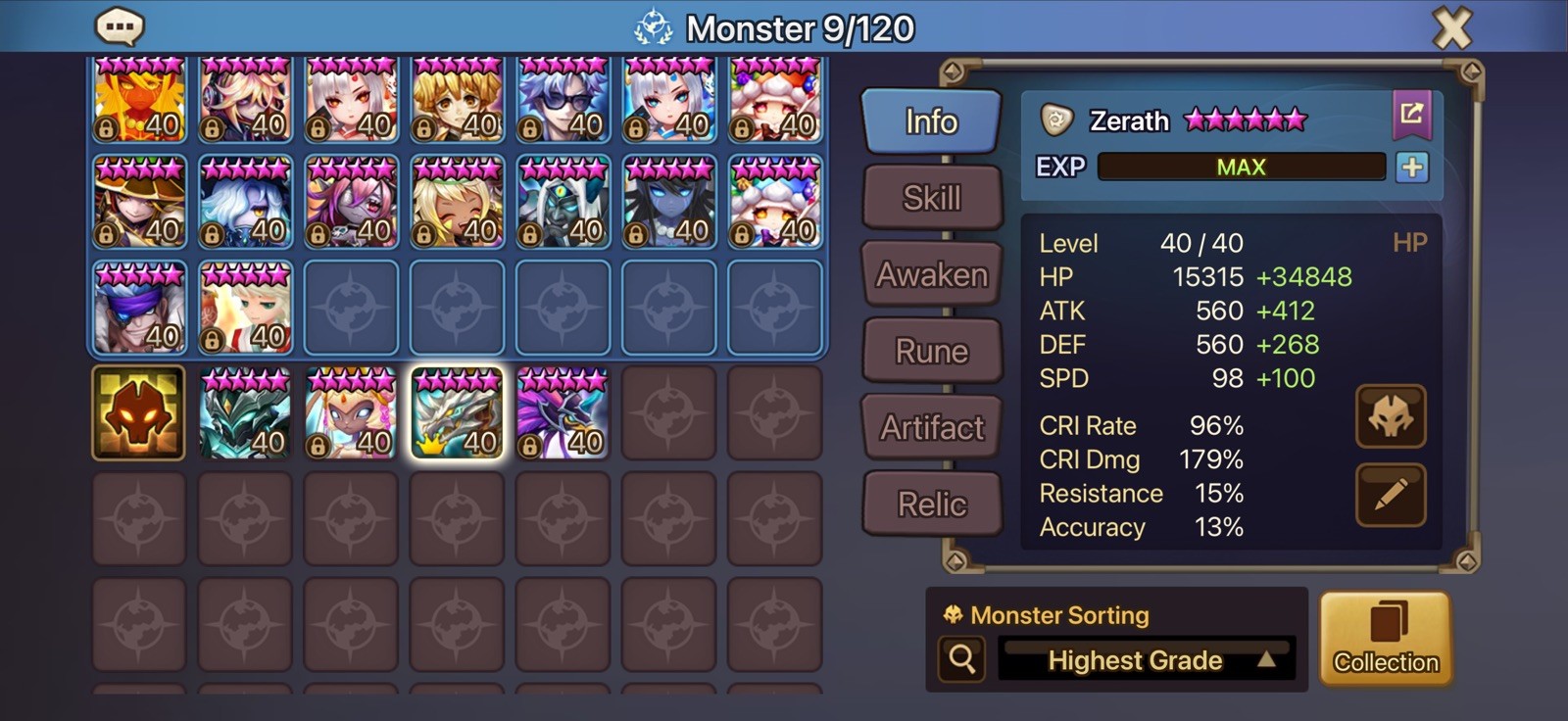 Summoners war end game 9ld5 account 230 swift , 188 vio will 182