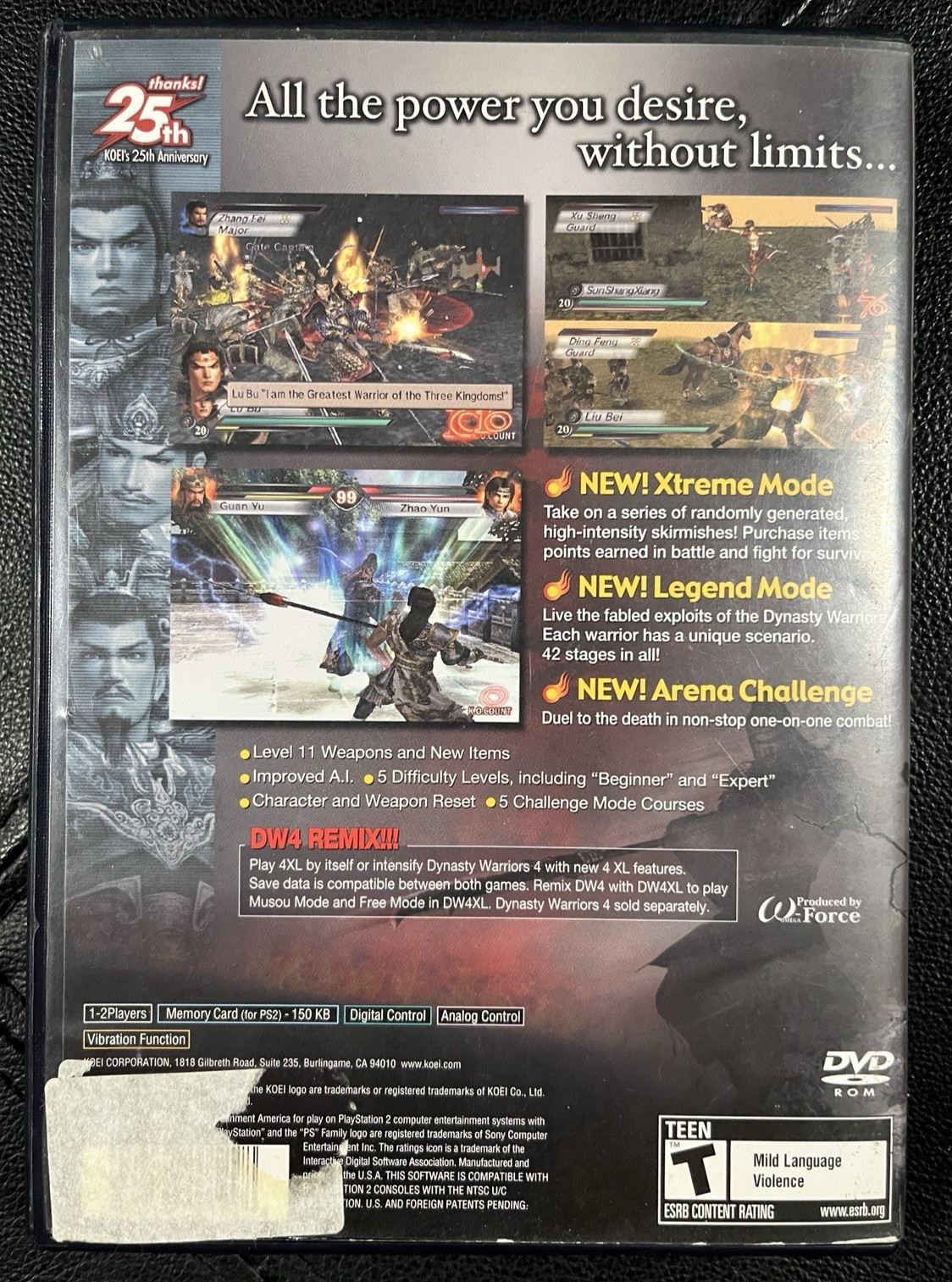 Dynasty Warriors 4 Xtreme Legends Sony PS2 2003 Complete with Reg. Card Tested!