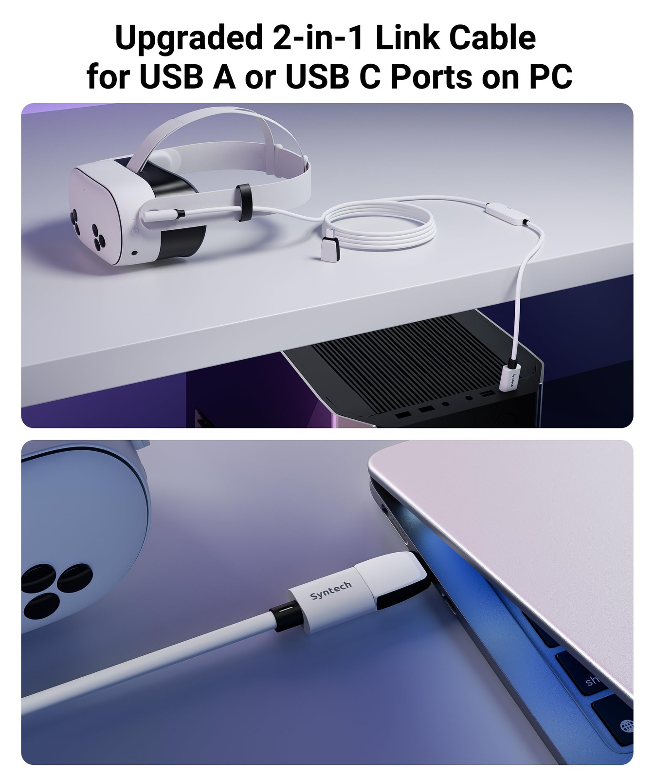 Syntech Link Cable with Charging 16FT Compatible 16ft With Adapter, White