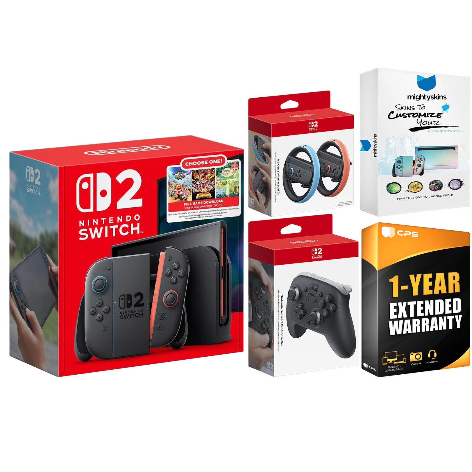 Nintendo Switch 2 Choose Your Game, Joy Con Wheels and Pro Controller Bundle