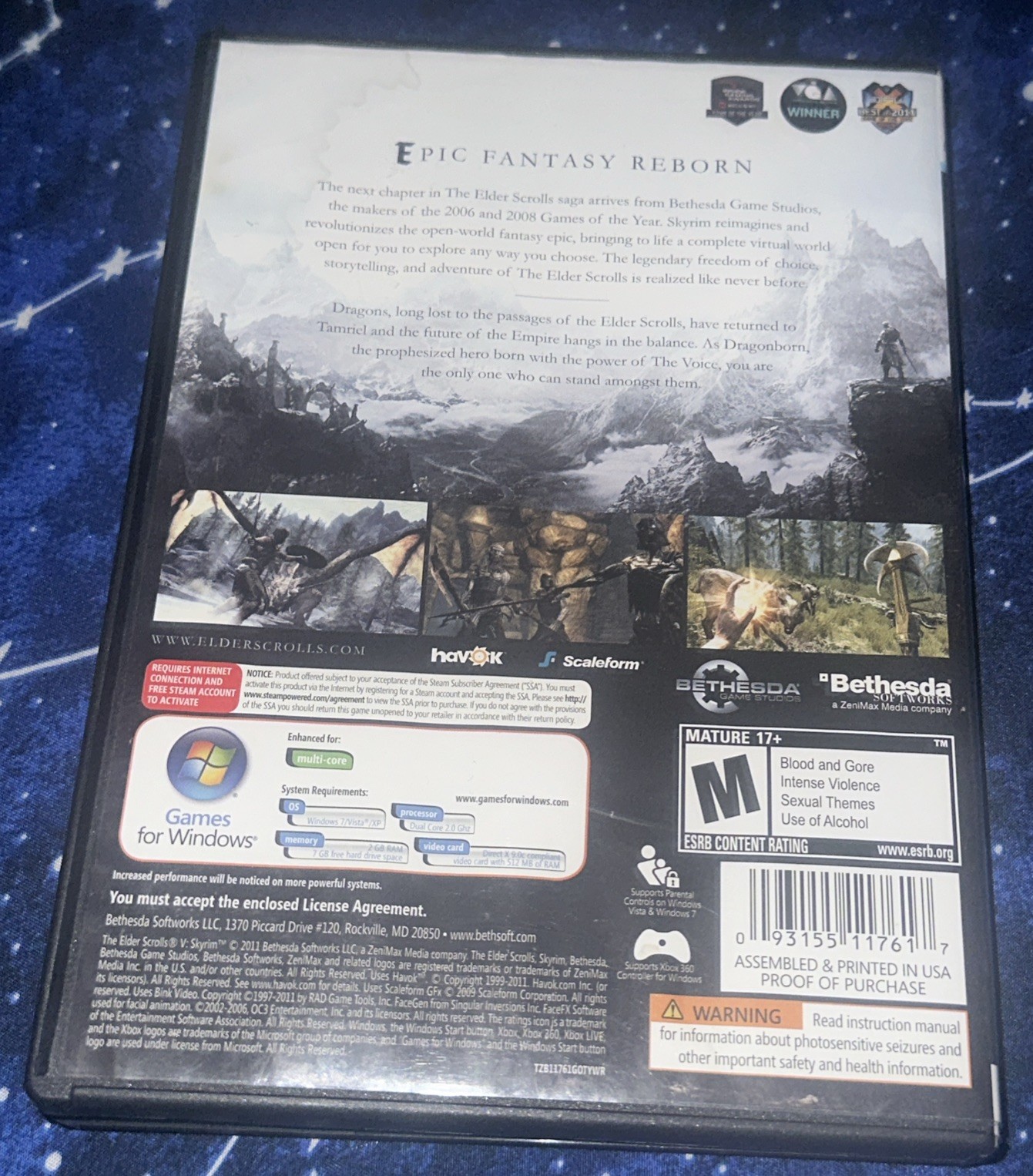 Elder Scrolls V: Skyrim W/ Manual & Map plays NOT SURE IF CODE WORKS FOR DISPLAY