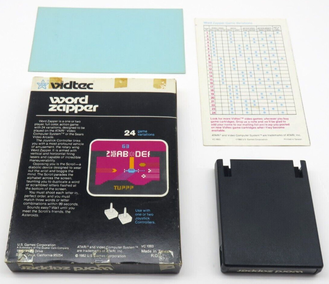 Word Zapper (Atari 2600, 1982) By US Games Vidtec (Box, Cartridge & Manual) NTSC