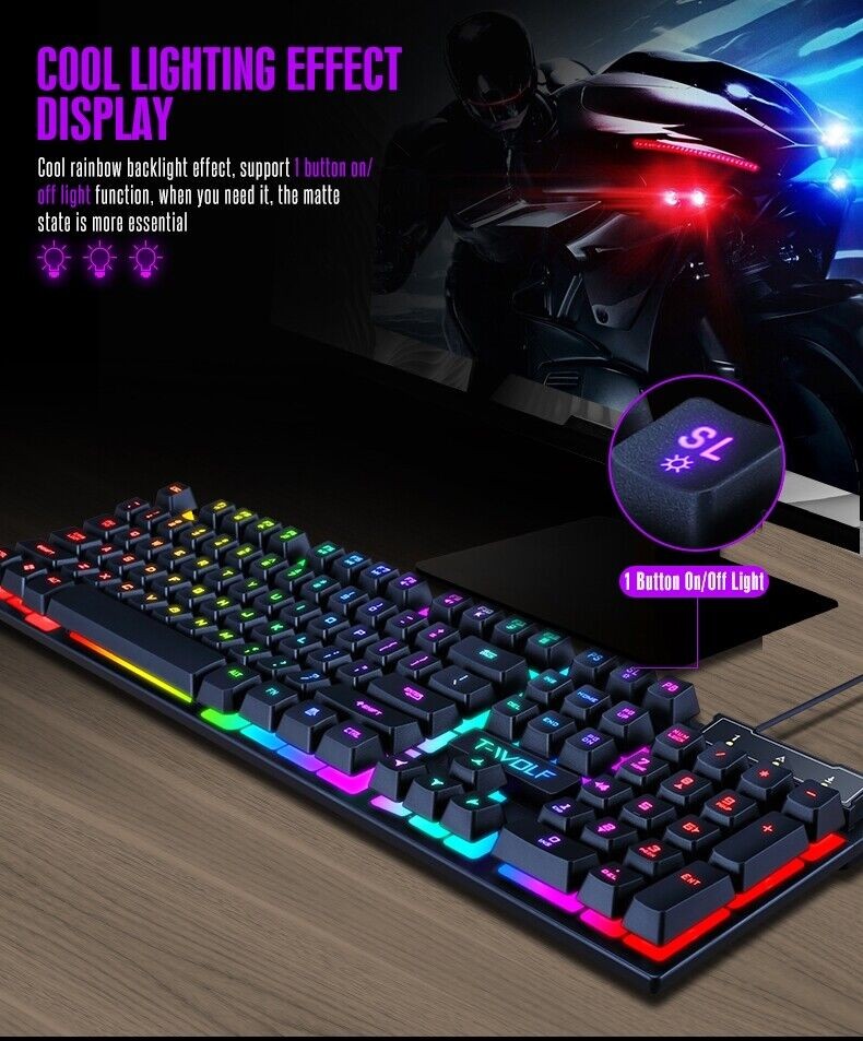 Gaming Gamer Wired 3 Color LED Backlight Keyboard Mouse And Headphones Headset
