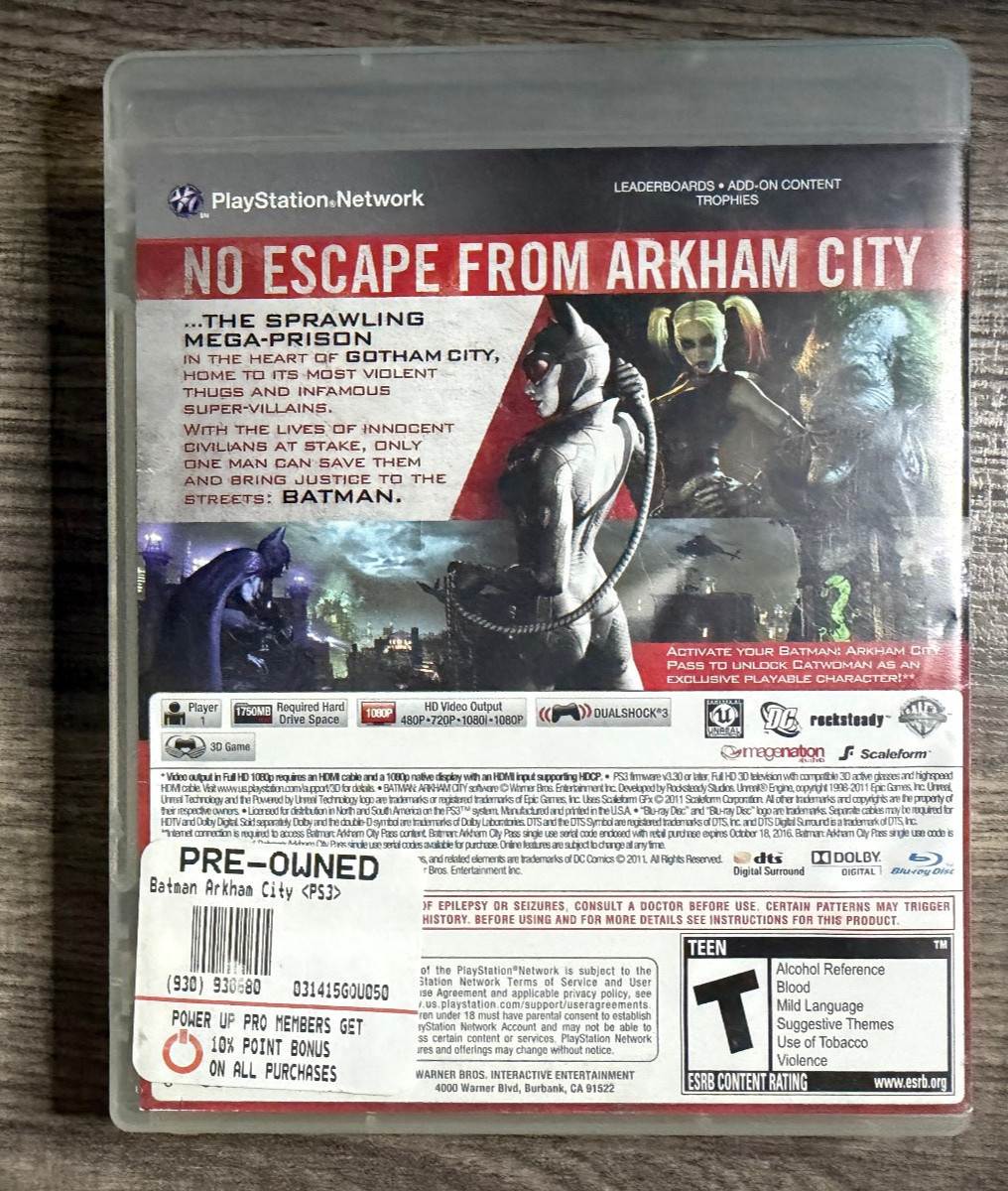 Batman Arkham City – Sony Playstation 3 PS3 – WB Games – Acceptable Condition