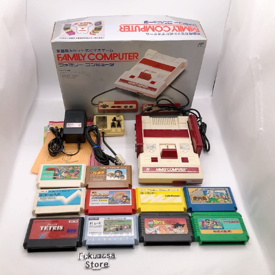 Nintendo Famicom Console NES HVC-001 Box 10 Games Bundle Japan Tested