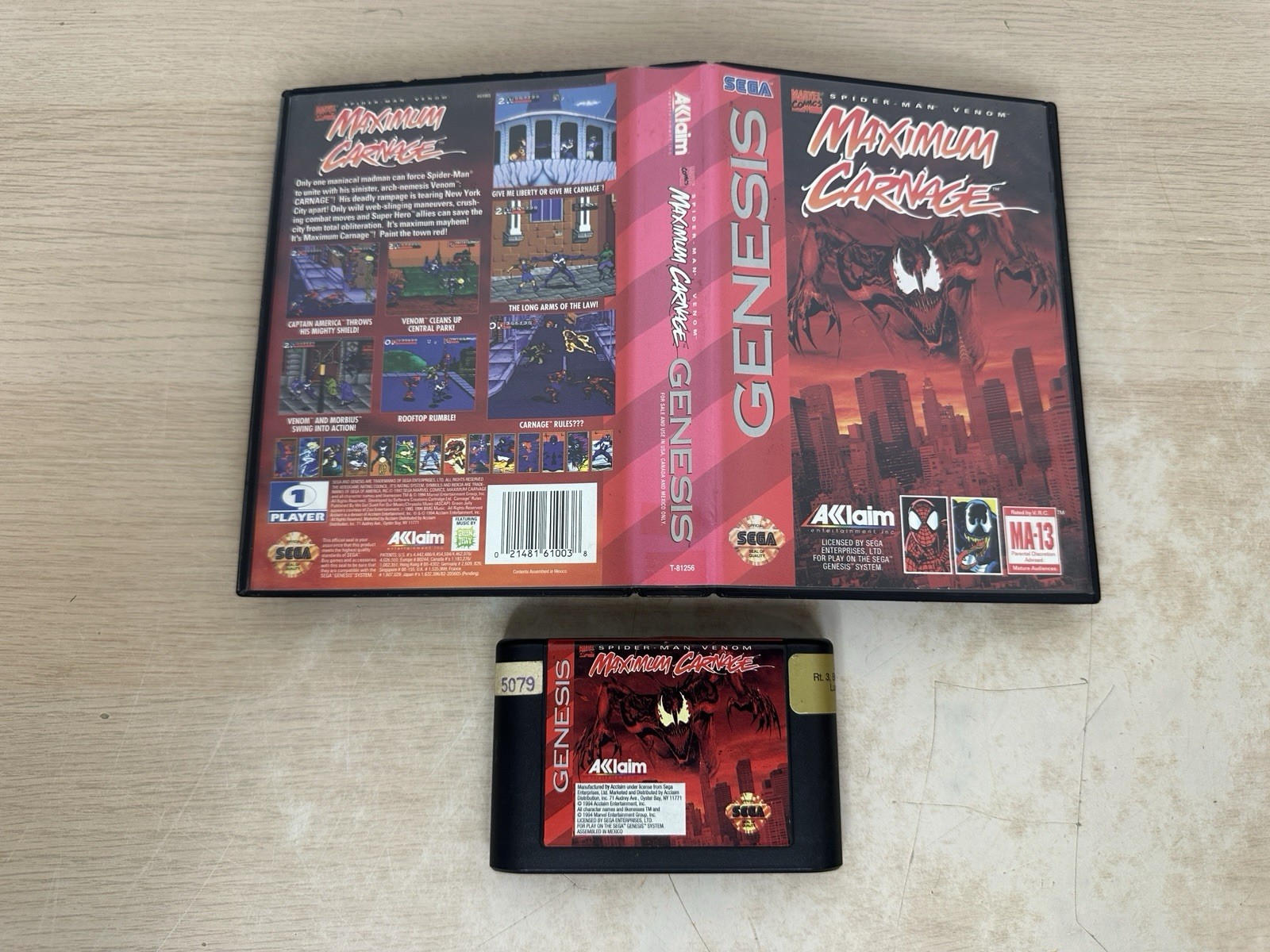 Spider-Man and Venom: Maximum Carnage (Sega Genesis, 1994) – Game & Box – WORKS!