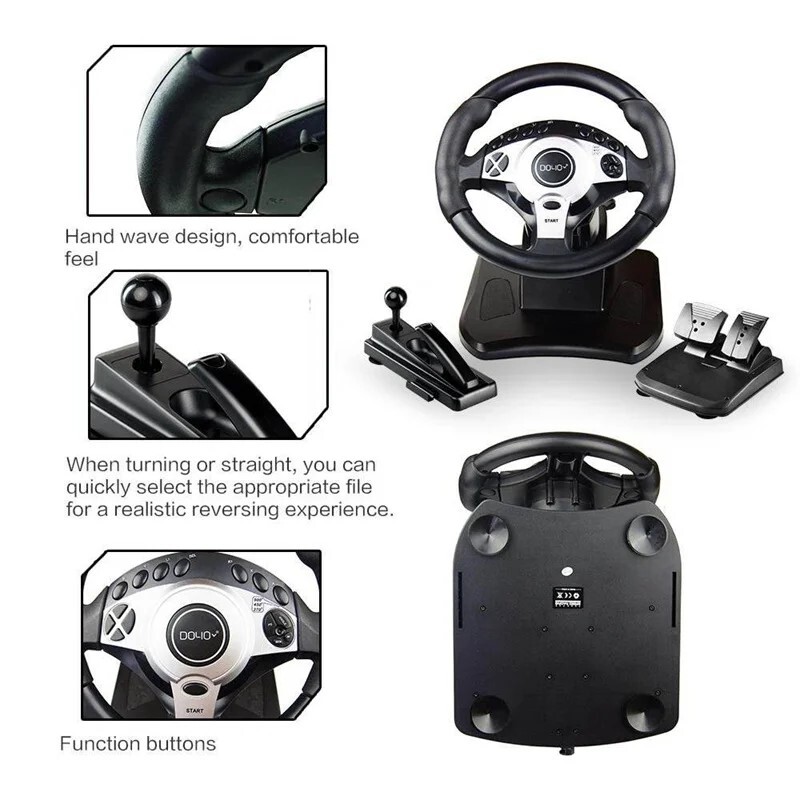 270/900° DOYO PC Steering Wheel Racing Gaming Simulator Pedal Set
