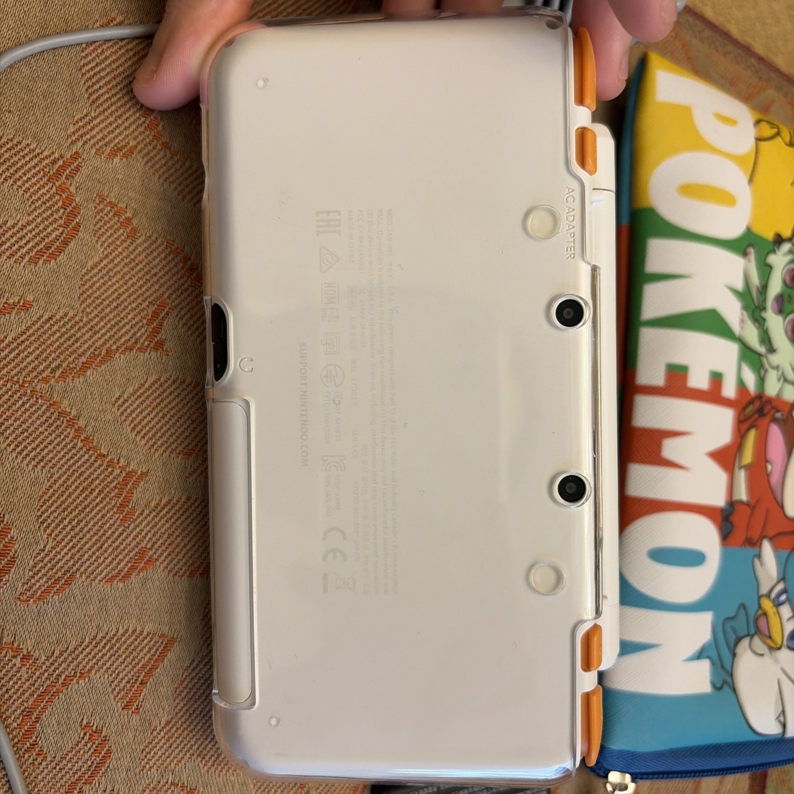 New Nintendo 2DS XL Region Free w/ Charger Stylus Case | White Orange |