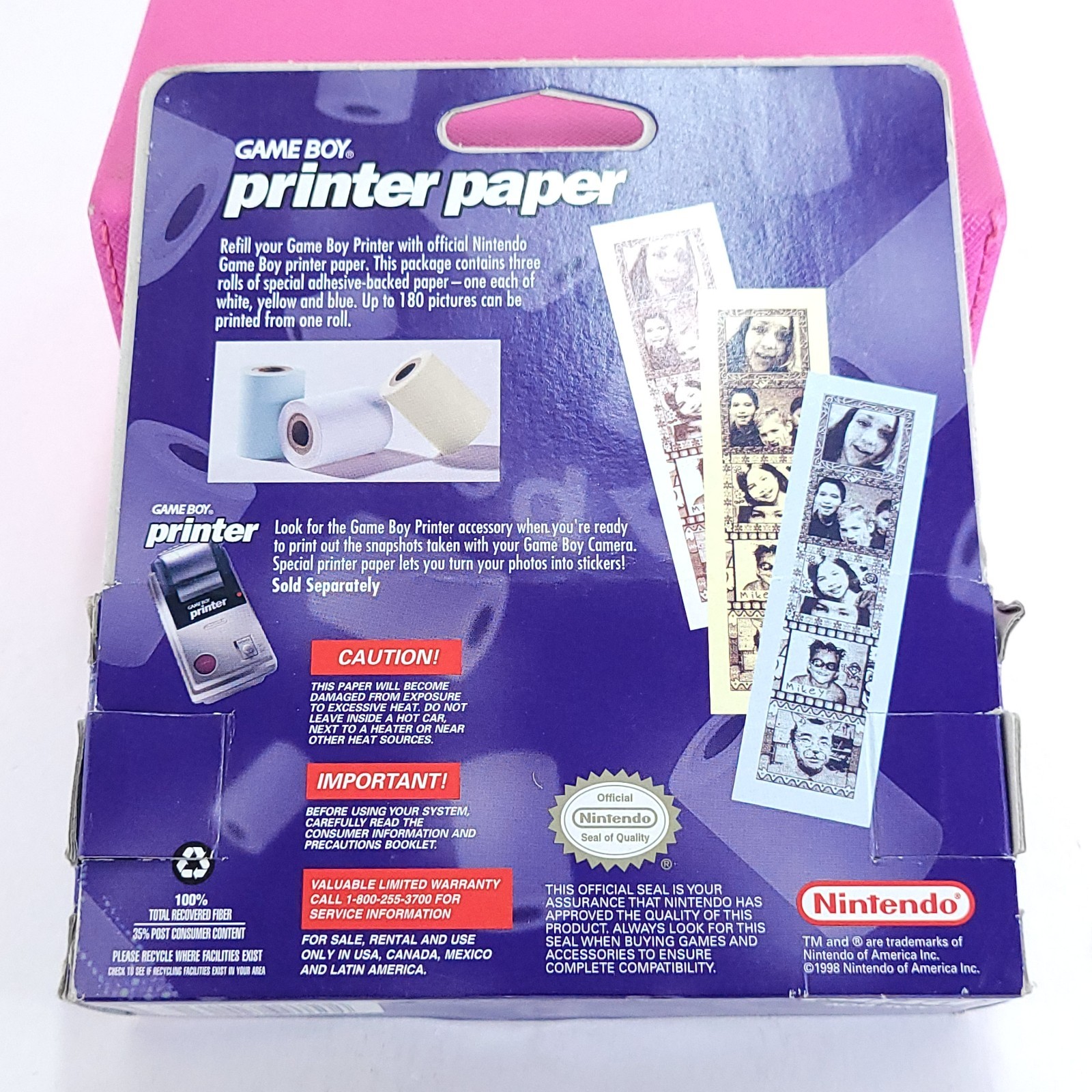 Game Boy Printer Paper 2 Boxes 4 Sealed Rolls (2 White + 2 Yellow) Missing Blue