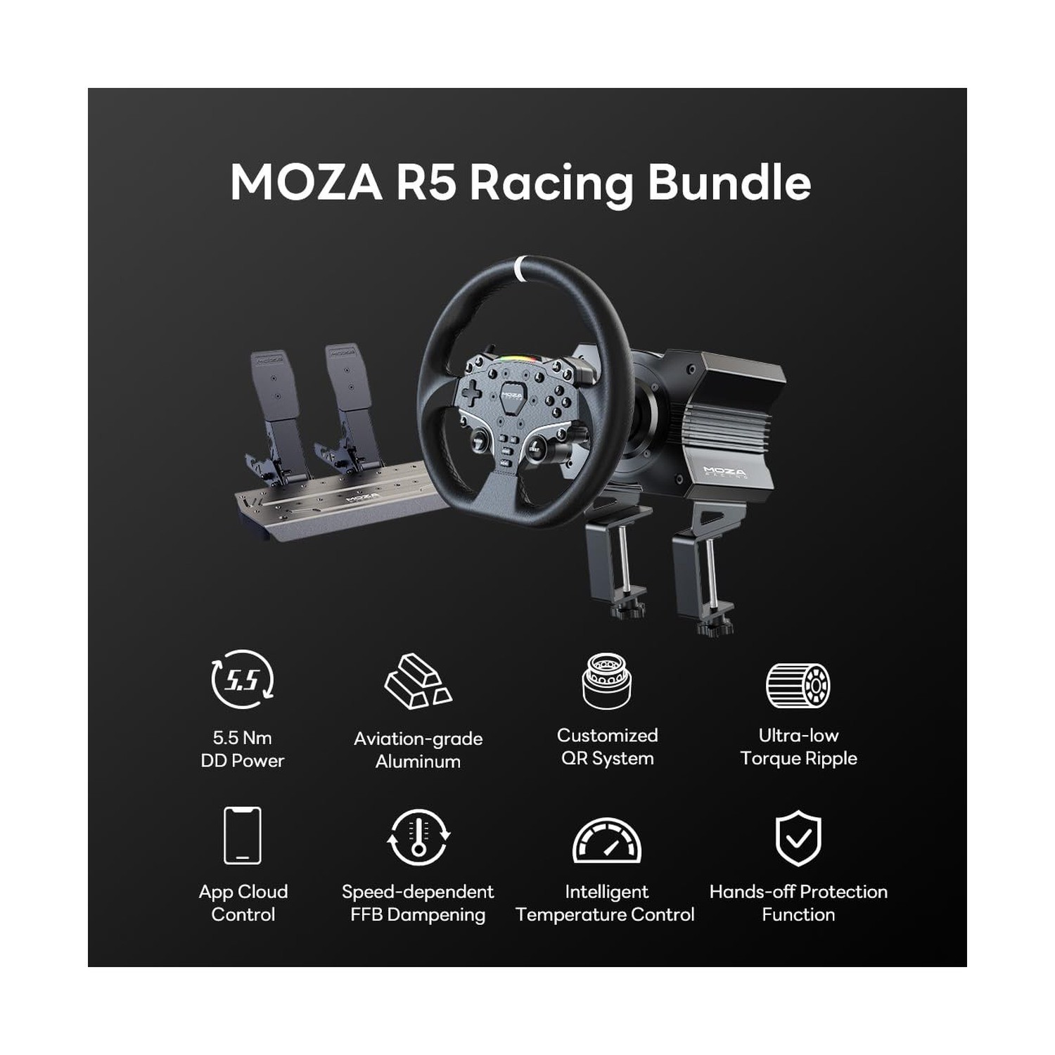 MOZA R5 All-in-One PC Gaming Racing Simulator 3PCS Bundle: 5.5Nm Direct Drive…