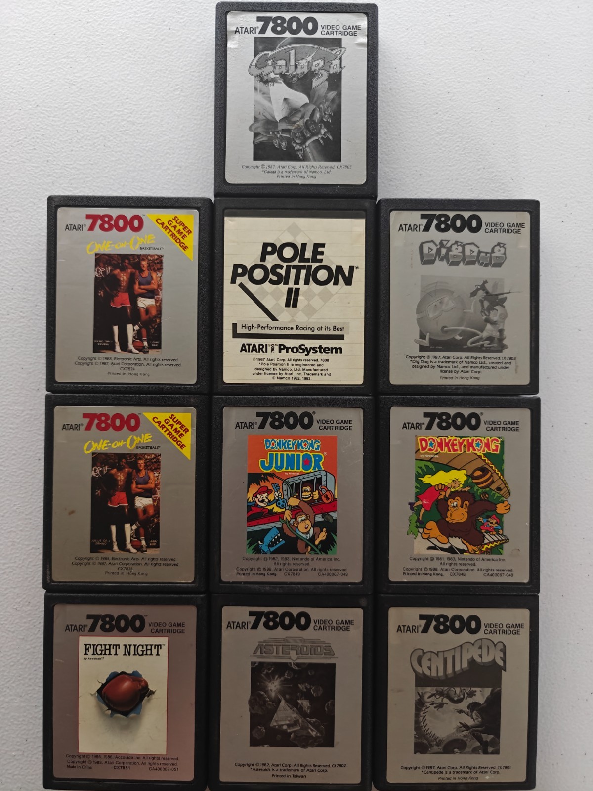 Atari 7800 ProSystem Lot of 10 Game Cartridges: Donkey Kong, Galaga, Fight Night