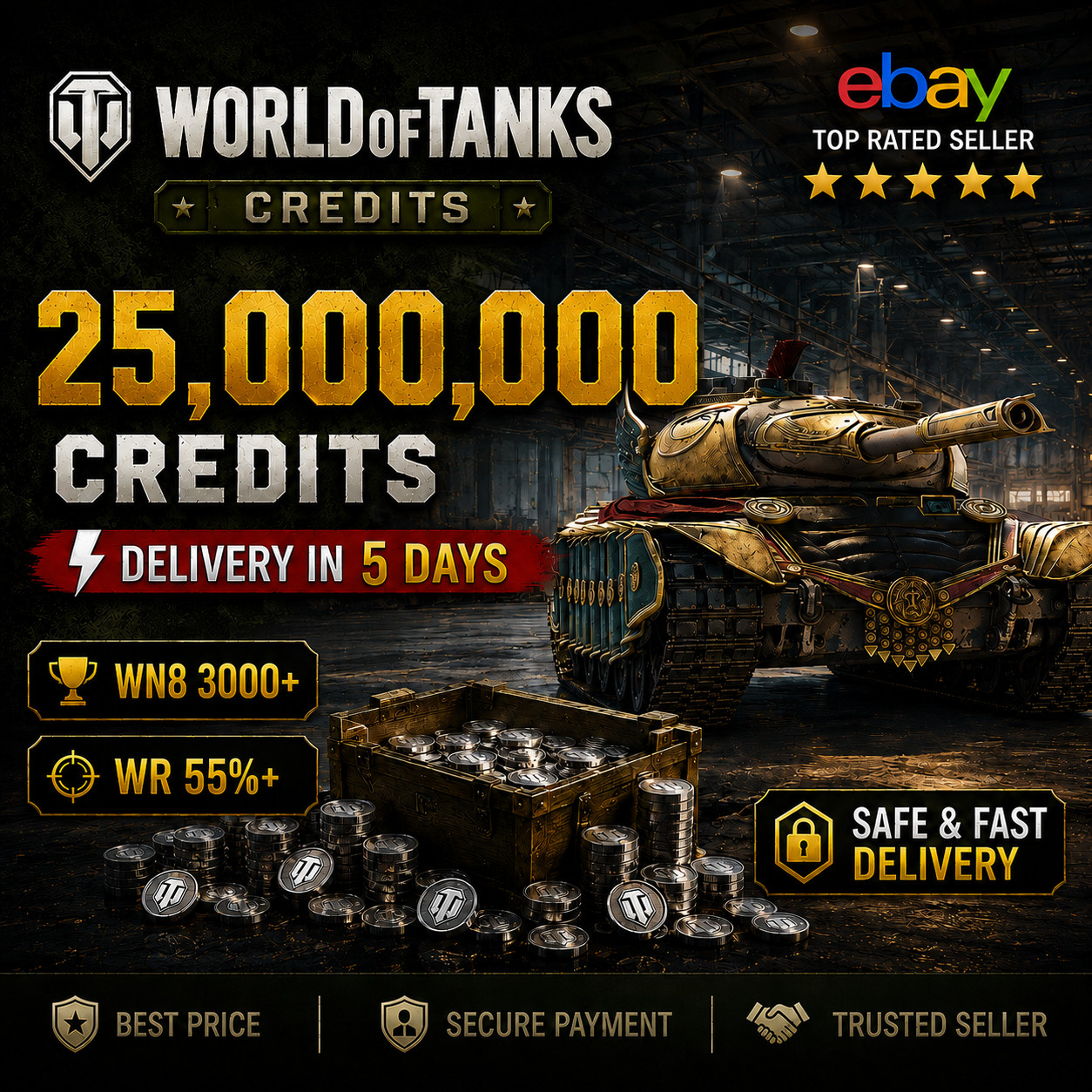 World Of Tanks l 25 MLN CREDITS l 3000+ WN8 l 5 DAYS l EU / NA SERVERS l WOT