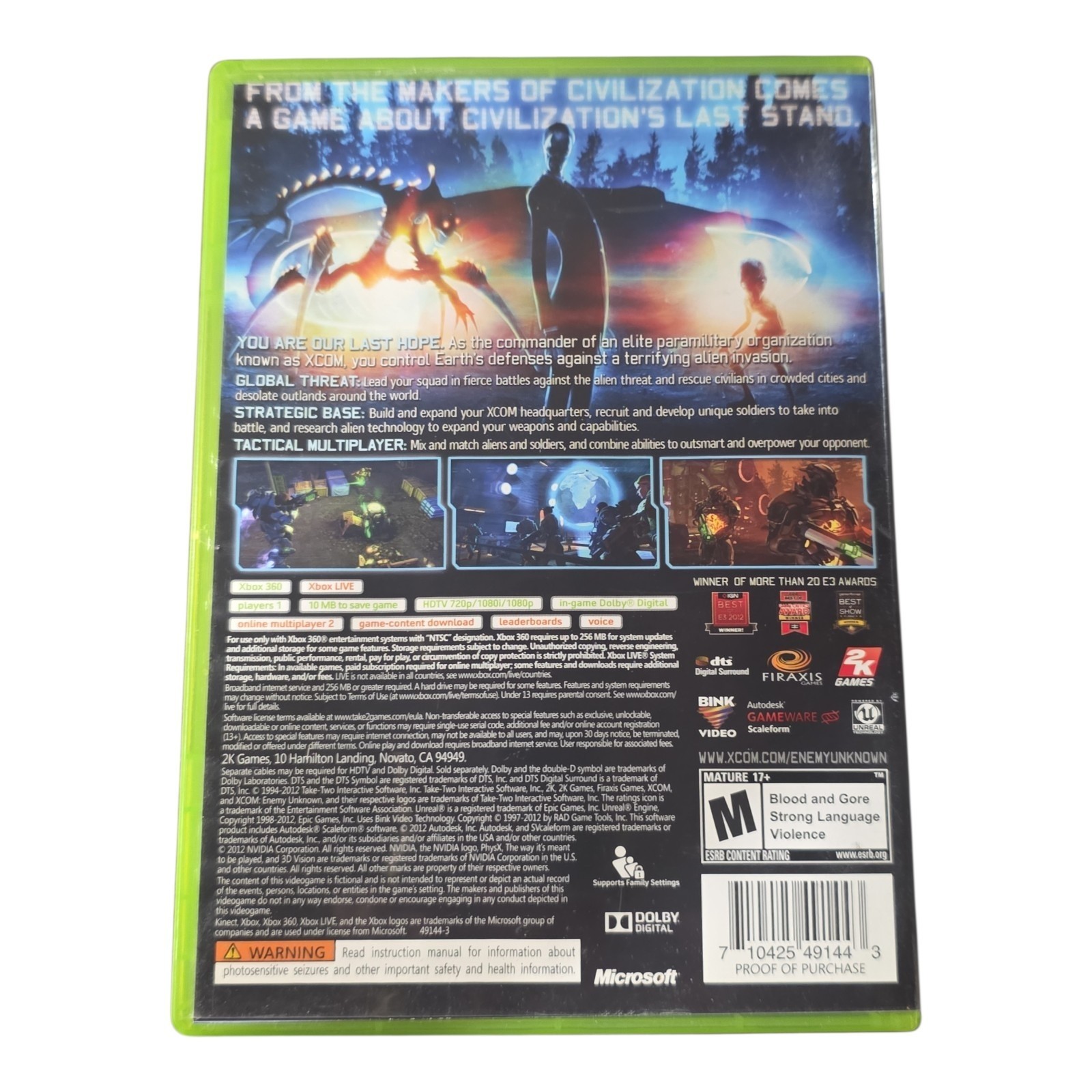XCOM Enemy Unknown Xbox 360 Tested Working CIB Complete 2K Games