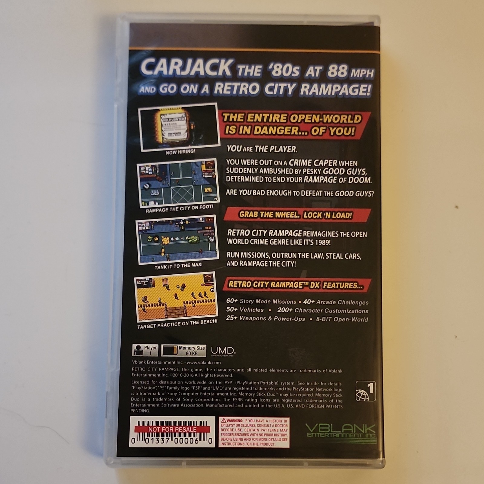 Retro City Rampage DX Sony PSP Promo Case Only No Disc w/Manual Pre-order Bonus