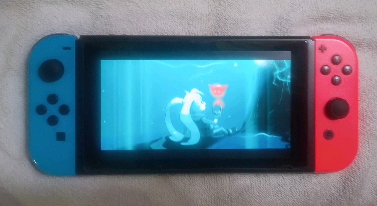 Nintendo Switch with Neon Blue and Neon Red Joy-Con
