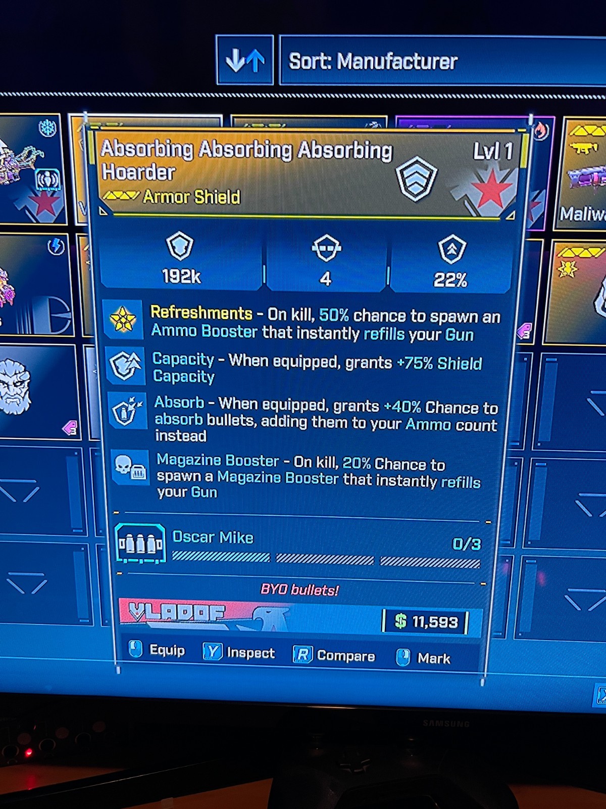 Borderlands 4✨ MODDED LEVEL ONE 192K CAP HOARDER SHIELD LVL 1 BL4✅PC-PS-XBOX✨