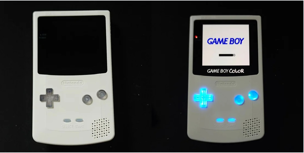 GameBoy Color GBC White Backlit OLED Screen, Color Changing Buttons/Logo