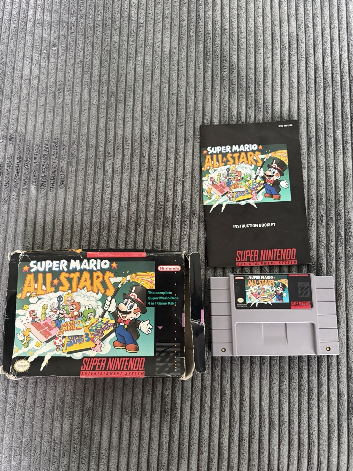 Super Mario All-Stars Super Nintendo SNES (1993) Excellent Manual Fair Box Test!
