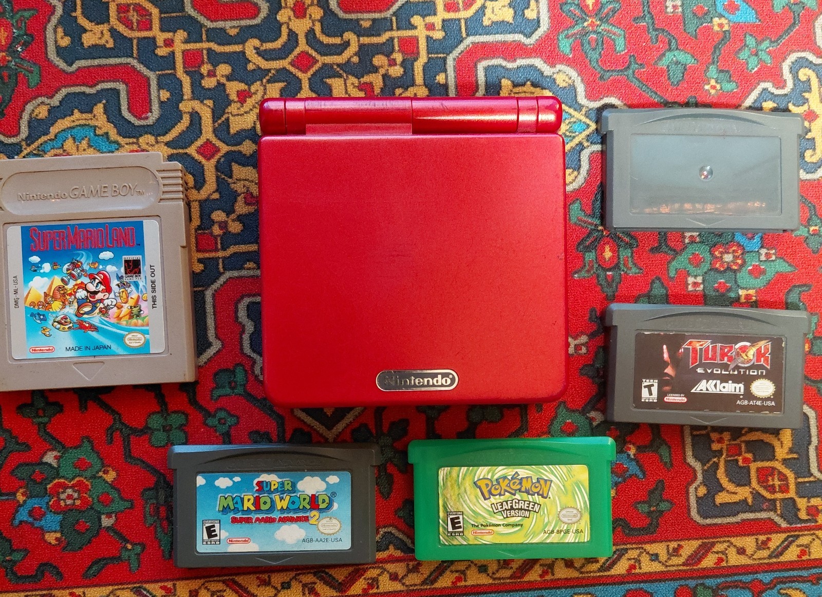 Flame Red Game Boy Advance SP AGS – 001 + Games Pokemon Super Mario Nintendo LOT