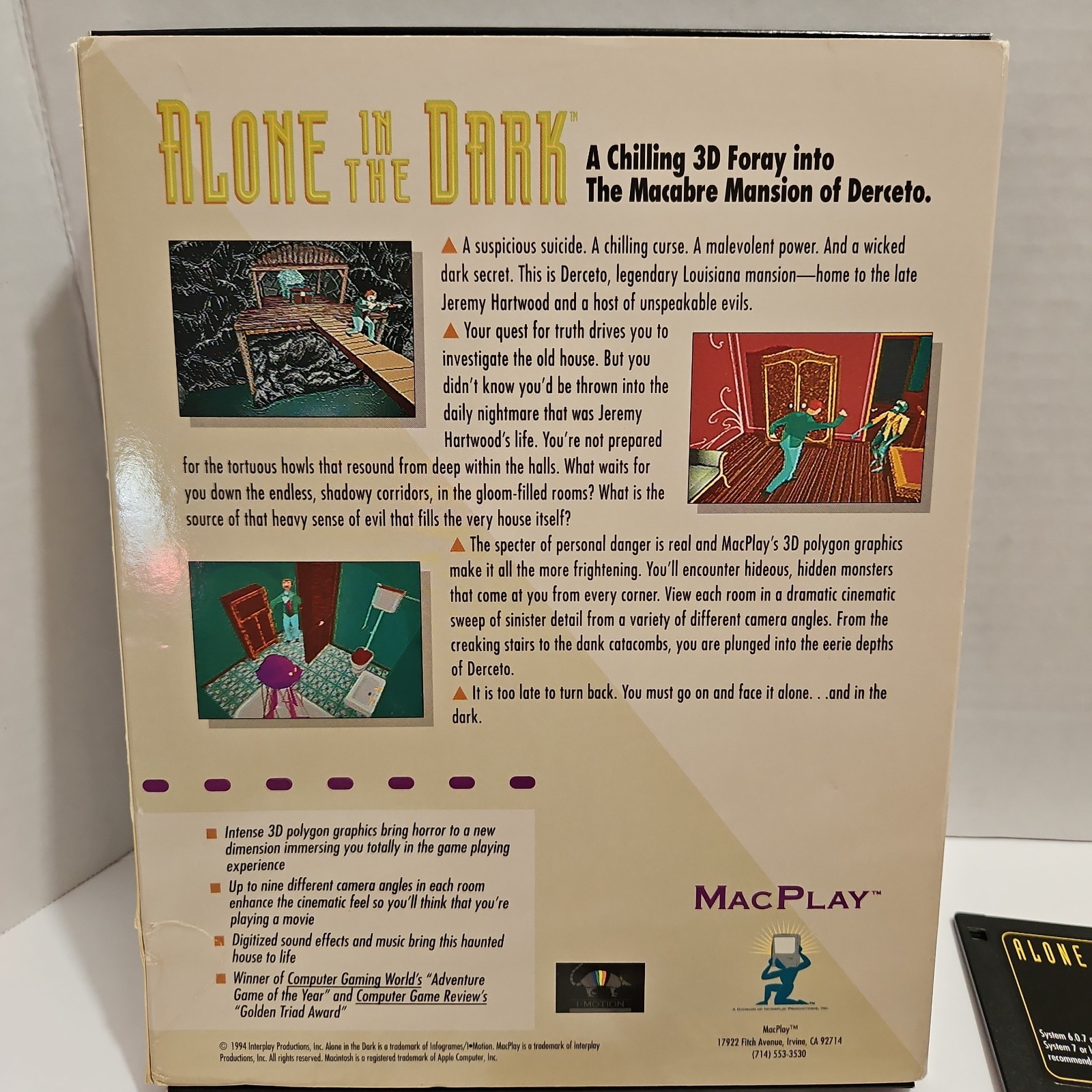 Alone In The Dark Macplay Vintage Mac Macintosh Big Box PC Game