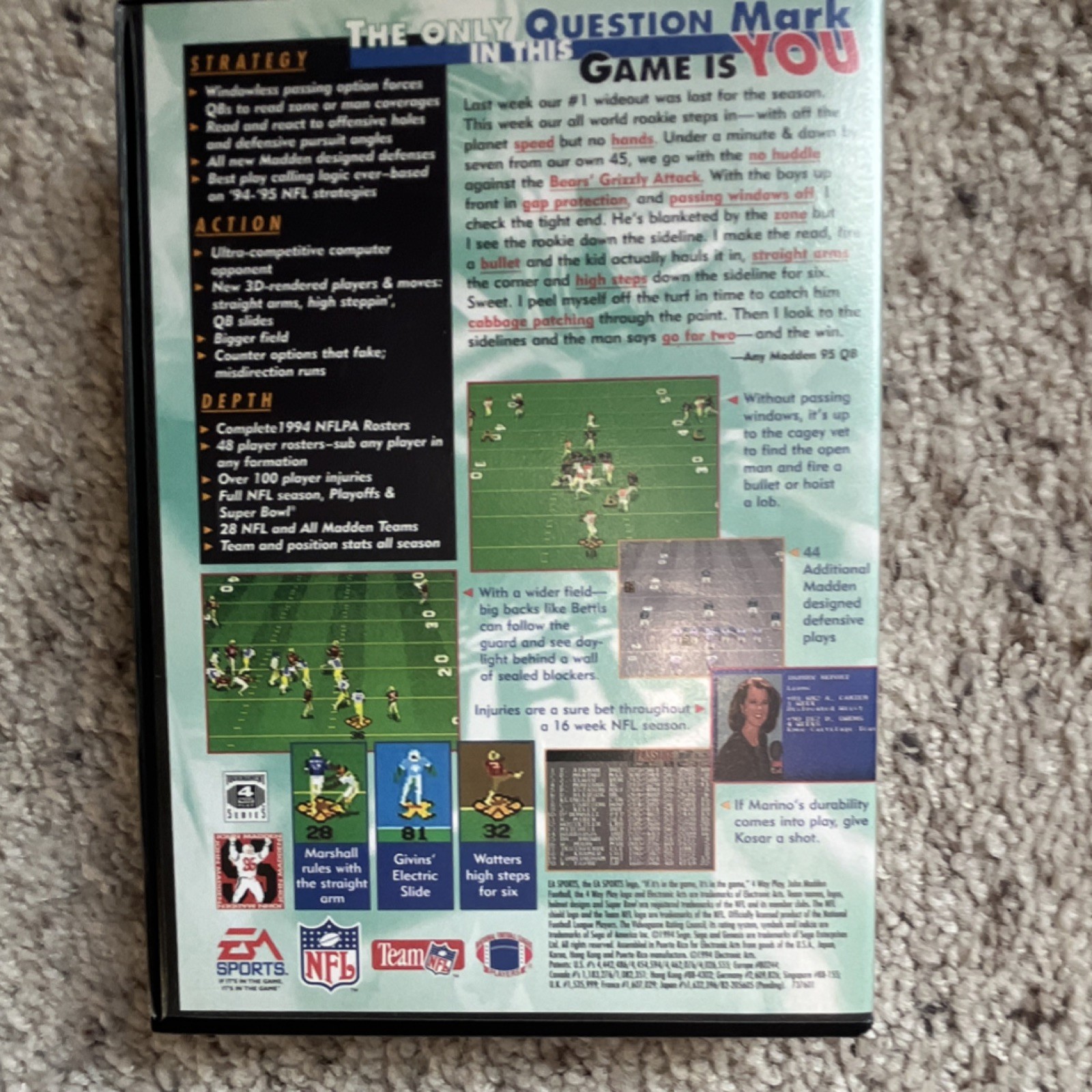 EA SPORTS Madden NFL 95 Sega Genesis Cartridge, Case & Manual American Football