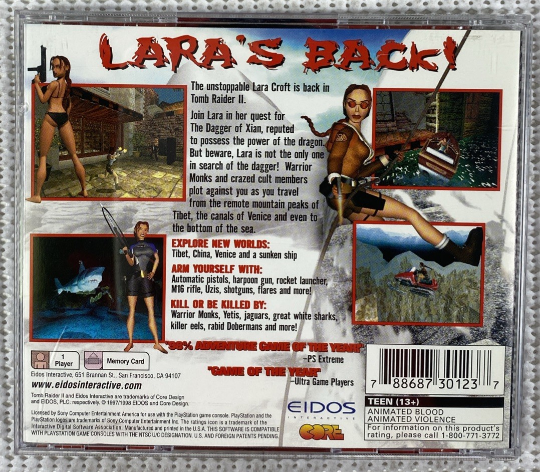 Tomb Raider II 2 PlayStation 1 PS1 1998 Black Label