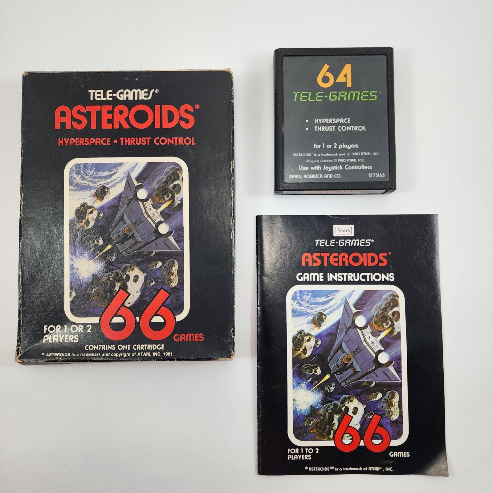 Asteroids (Atari 2600, 1981) Complete w/ Box Manual Sears Tele-Games CIB
