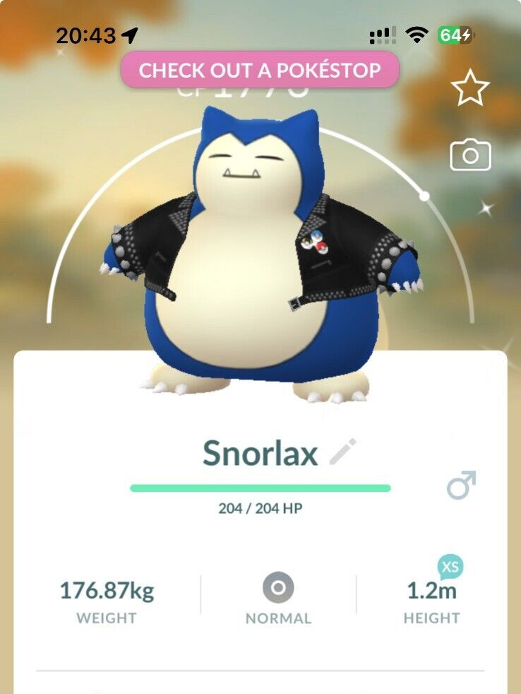 Shiny Snorlax wearing a studded jacket costume – P T C – Read Description