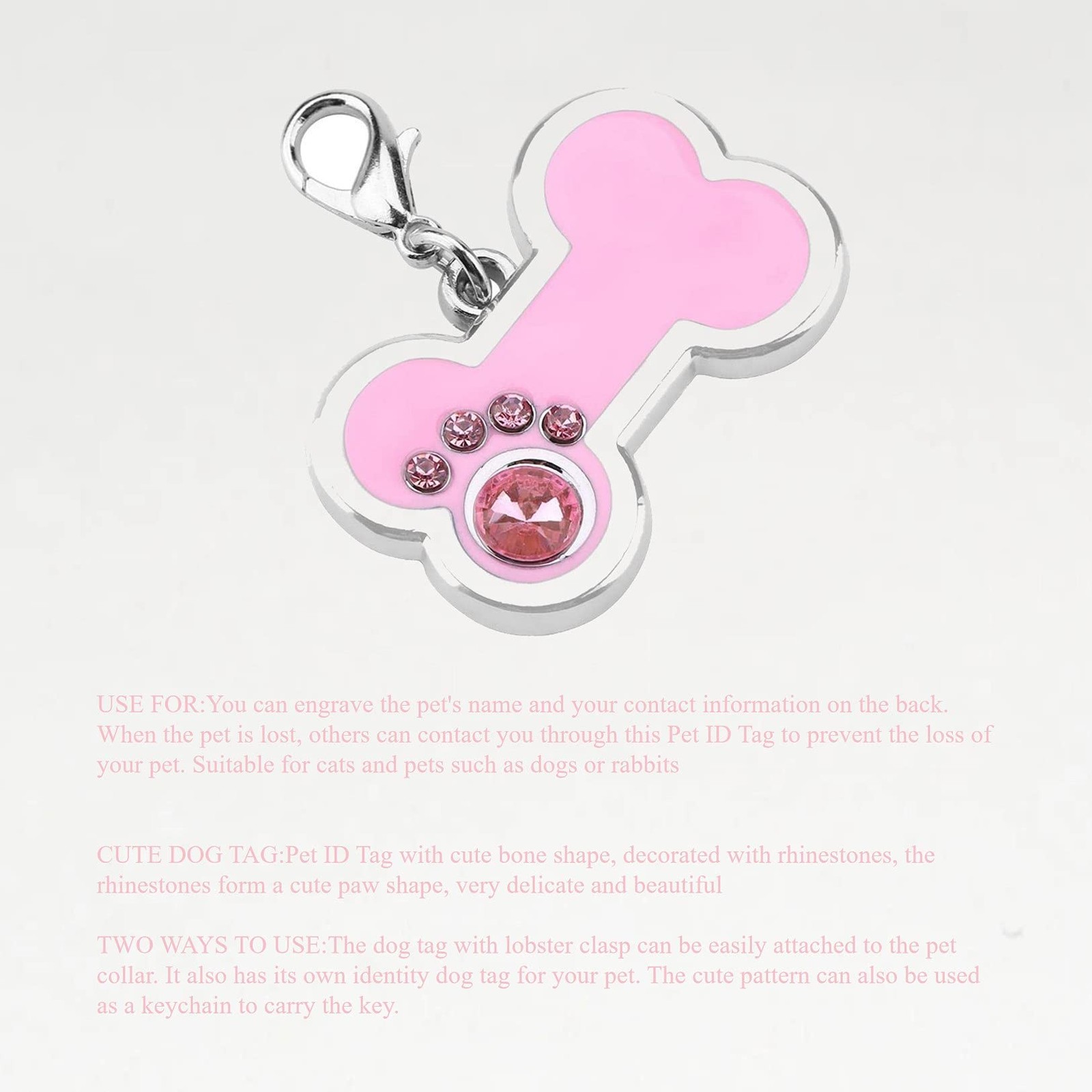 4 Colors Cute Pet Zinc Alloy ID Tag, Bone Shaped with 3.4 * 2.2cm, Pink