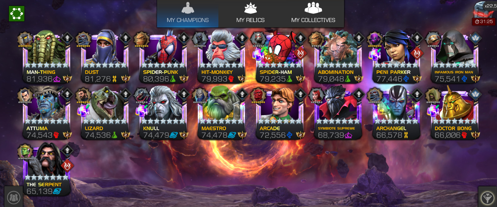 MCOC Top Account – 17 r5s +1 pending – Over 44k prestige