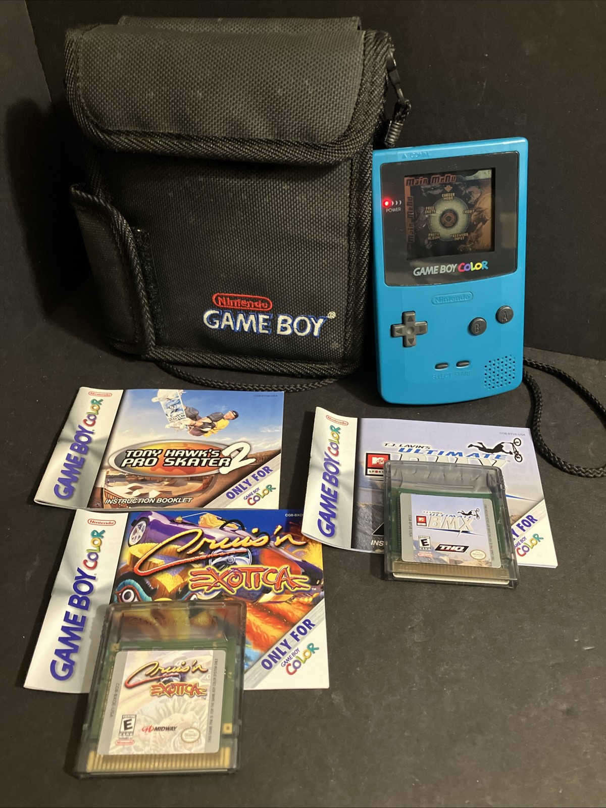 Nintendo Game Boy Color Handheld Bundle W/ Games / Tote/ Working CGB-001 Teal