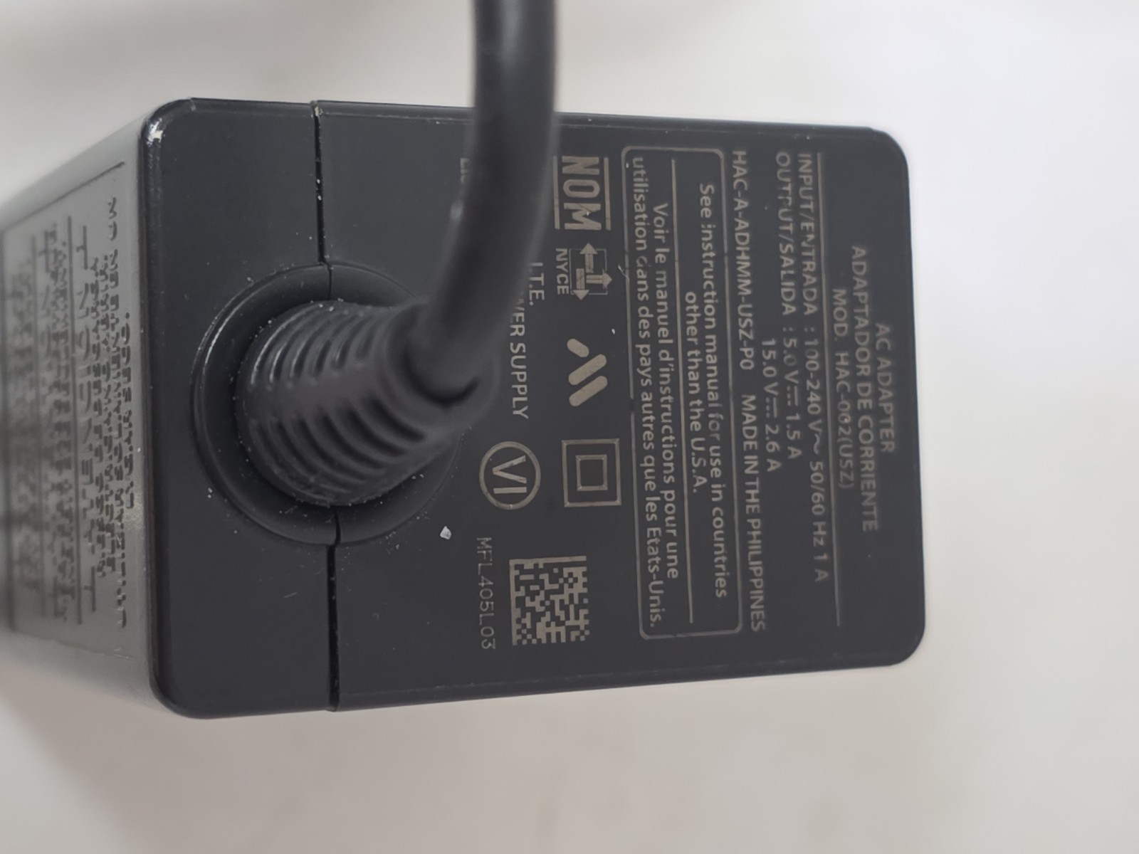 Nintendo Charger AC Adapter Power Cord Plug HAC-002 Official OEM. E