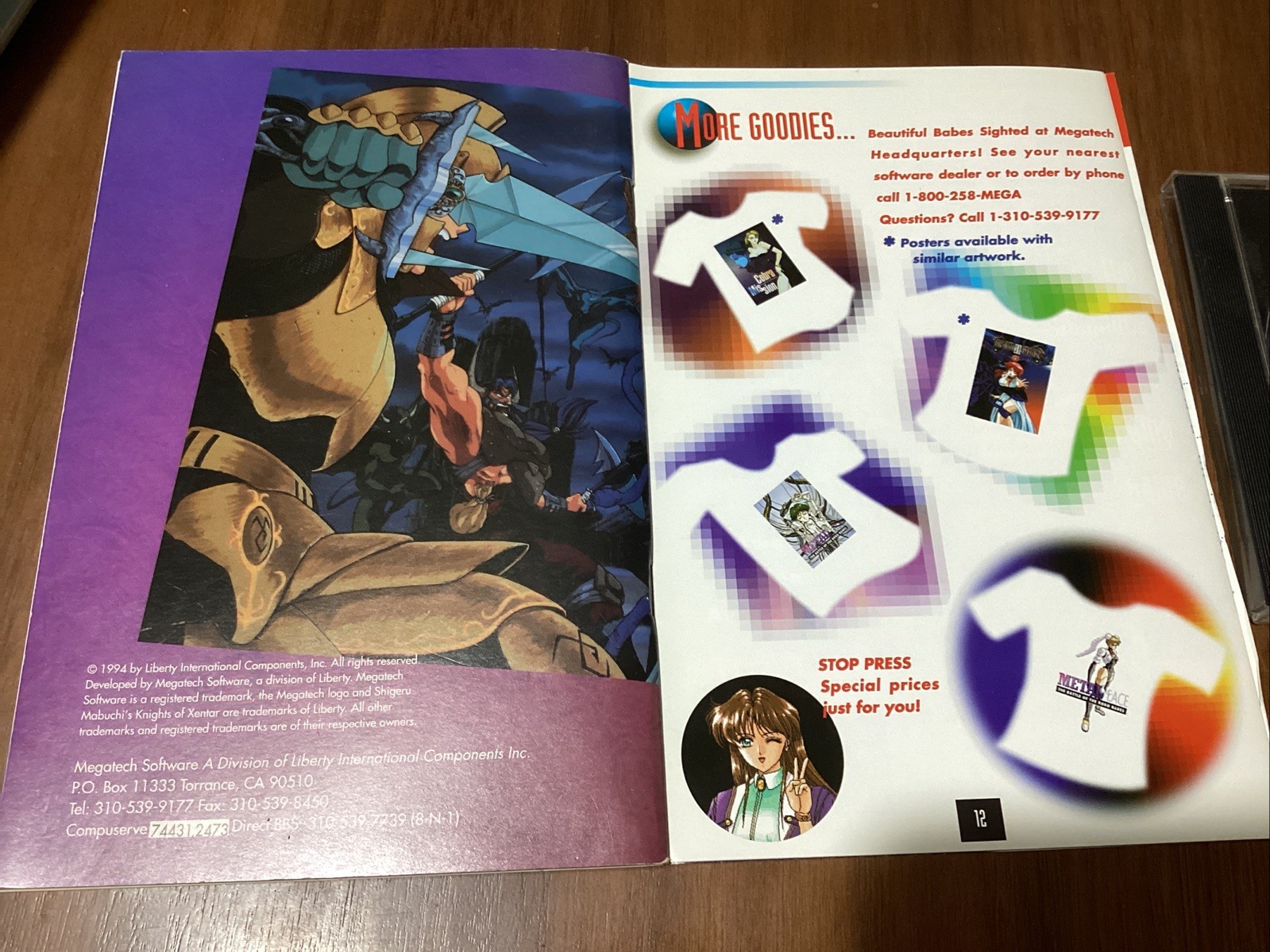 Knights of Xentar PC/DOS CD-ROM Anime Game Mega Tech Megatech Manual Insert 1994