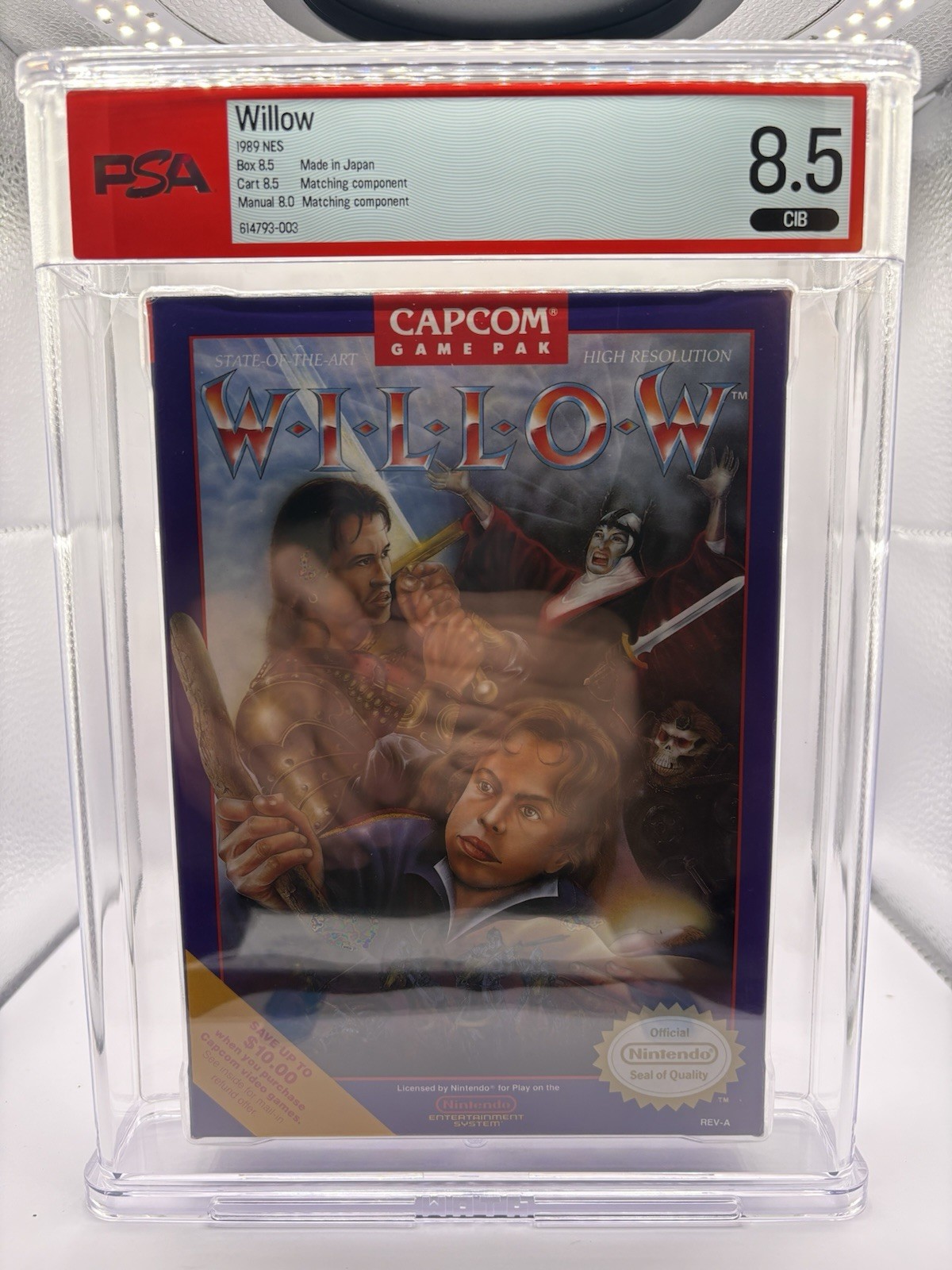 1989 Willow NES Nintendo Capcom Oval SOQ REV-A PSA 8.5 CIB Graded