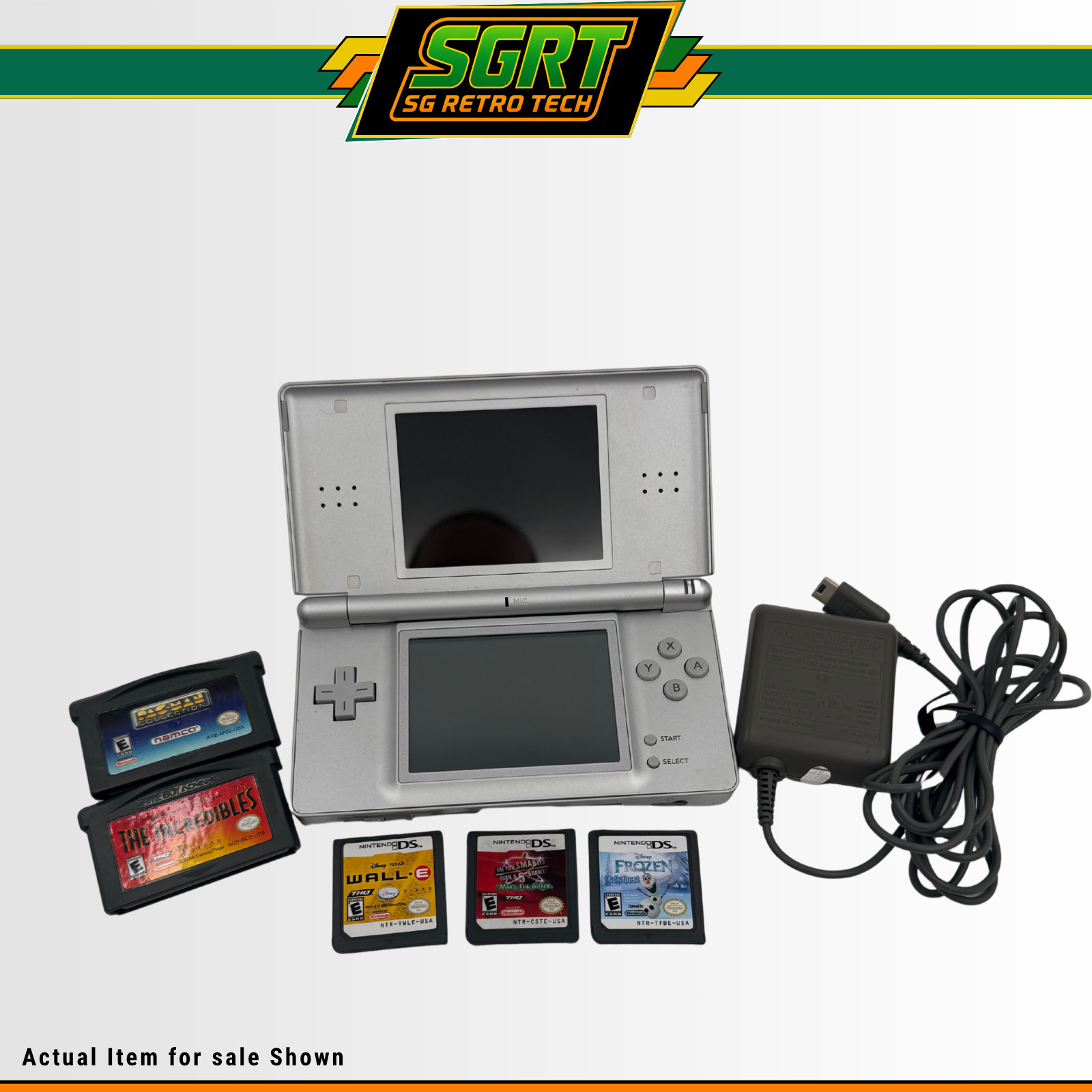 Nintendo DS Original Silver Console Bundle 5 Games Charger Travel Case