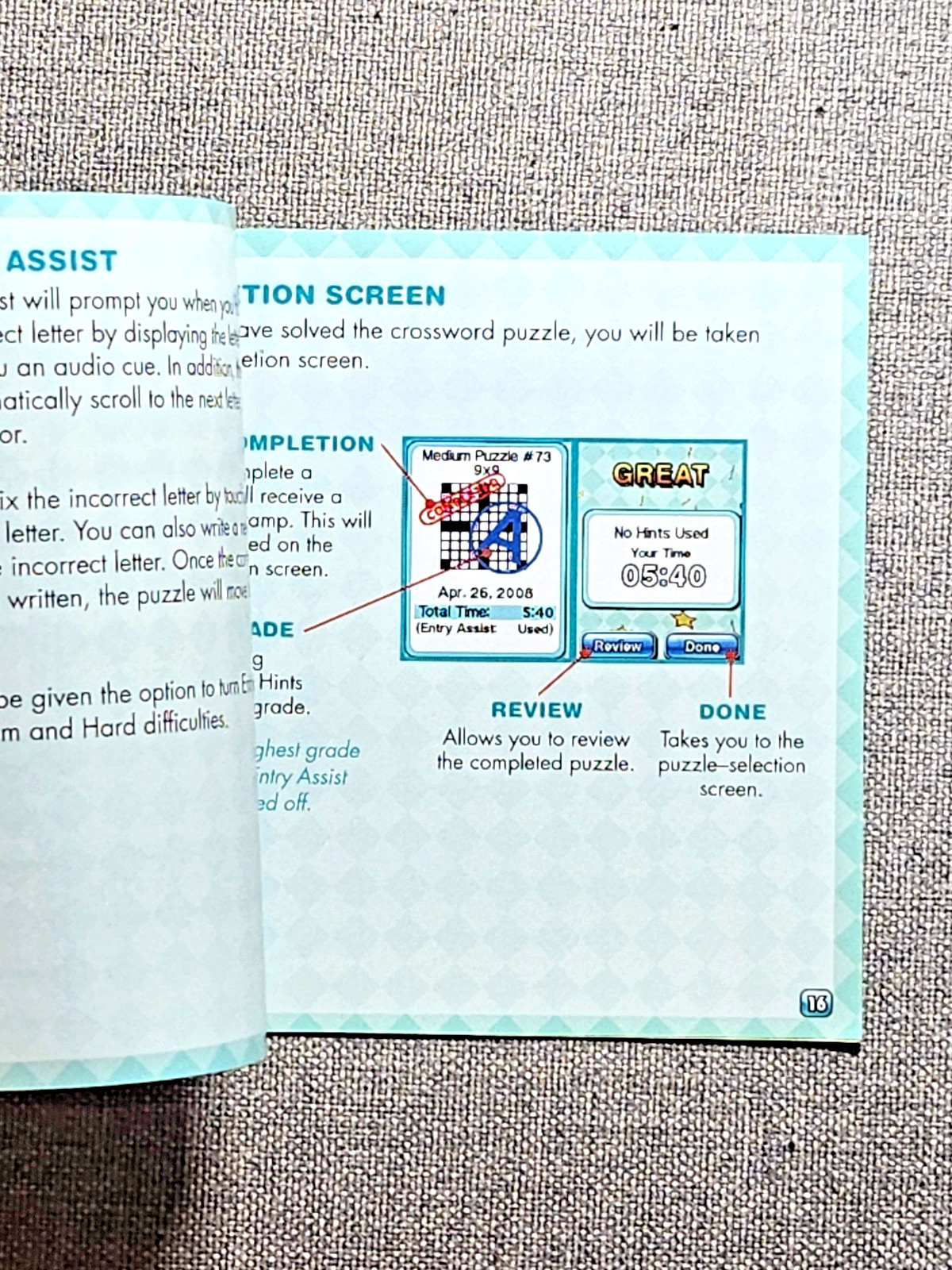 Crosswords DS Instruction Manual Only – Nintendo DS