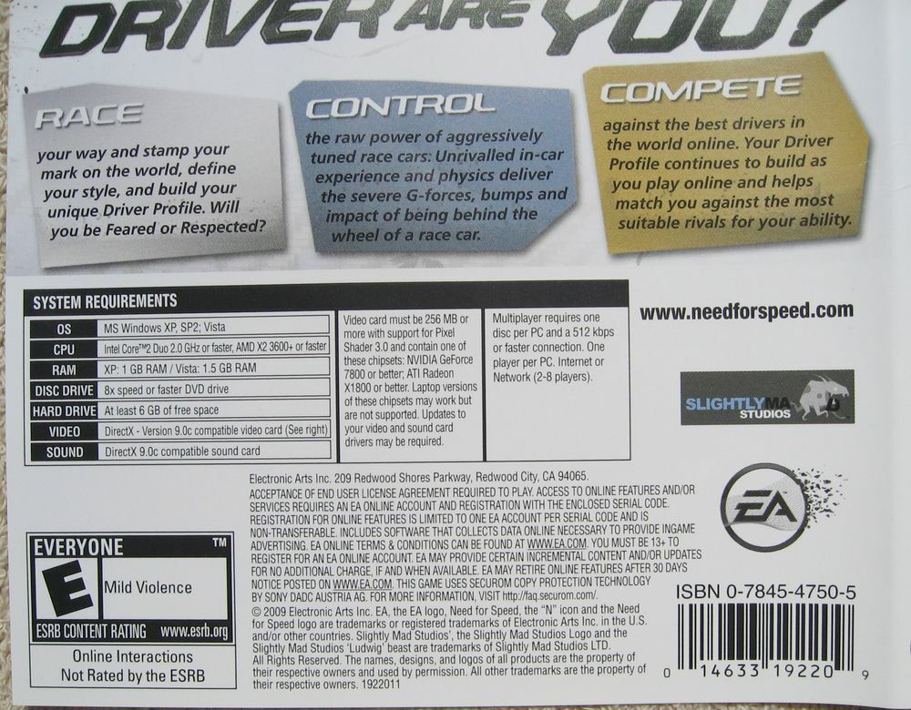 Original 2009 Need for Speed “Shift” for PC- Complete USA Retail Edition *Mint*