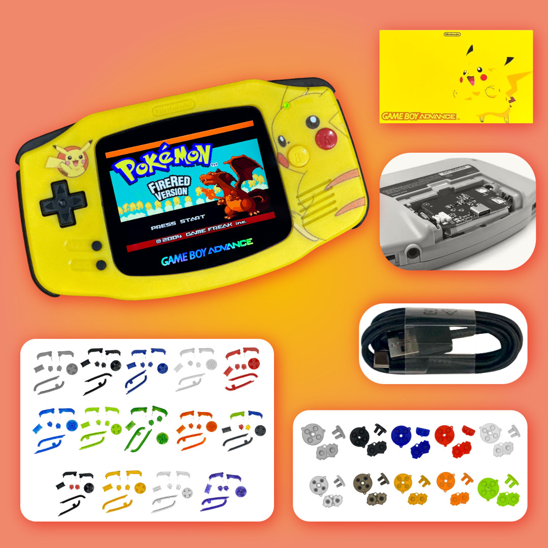 Nintendo Game Boy Advance GBA 3.0 M2 IPS Pokemon Console PIKACHU USB-C Battery