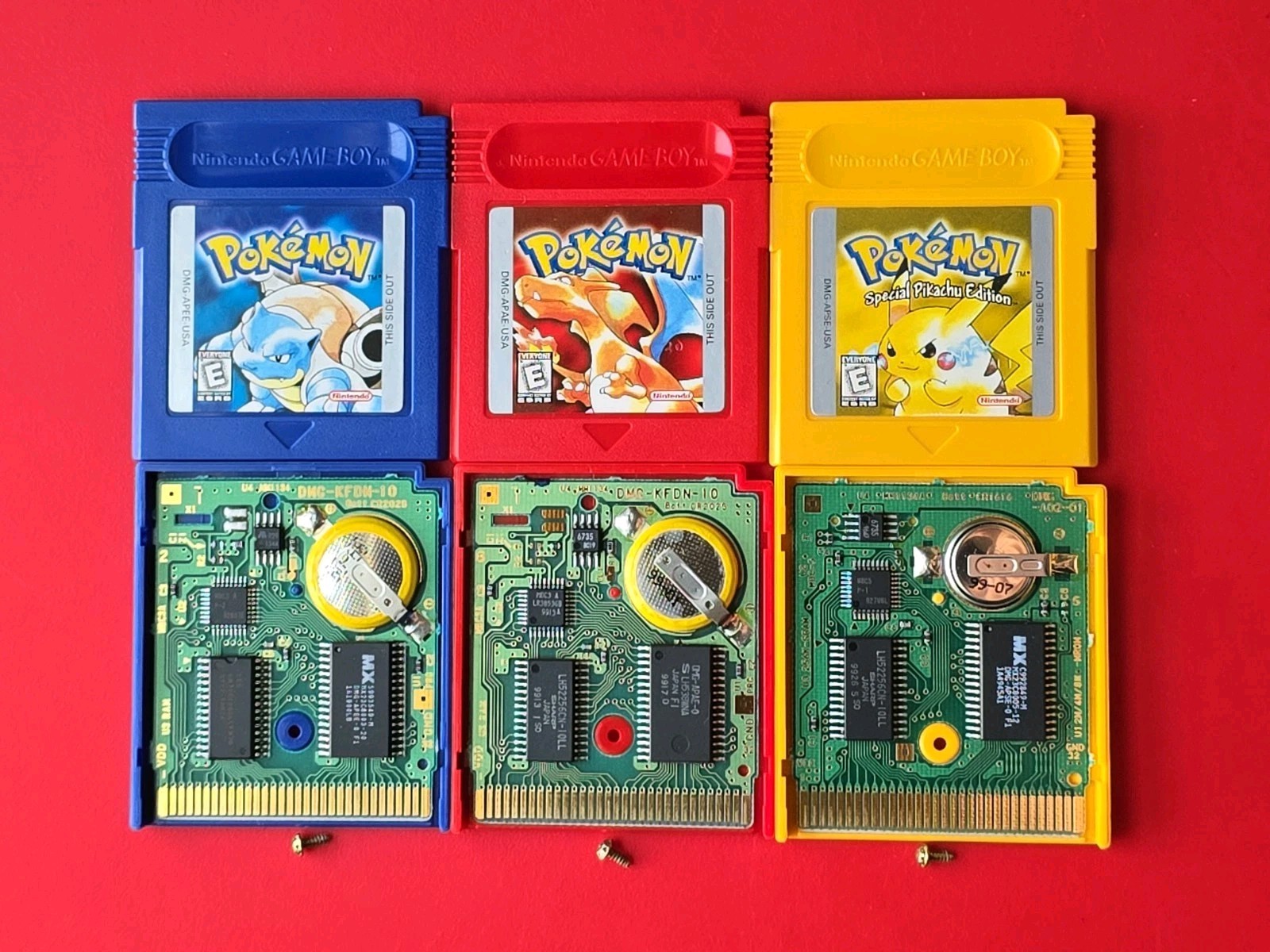 Game Boy Pokemon Blue Red Yellow Nintendo GB Original Lot 3 Games Authentic Save