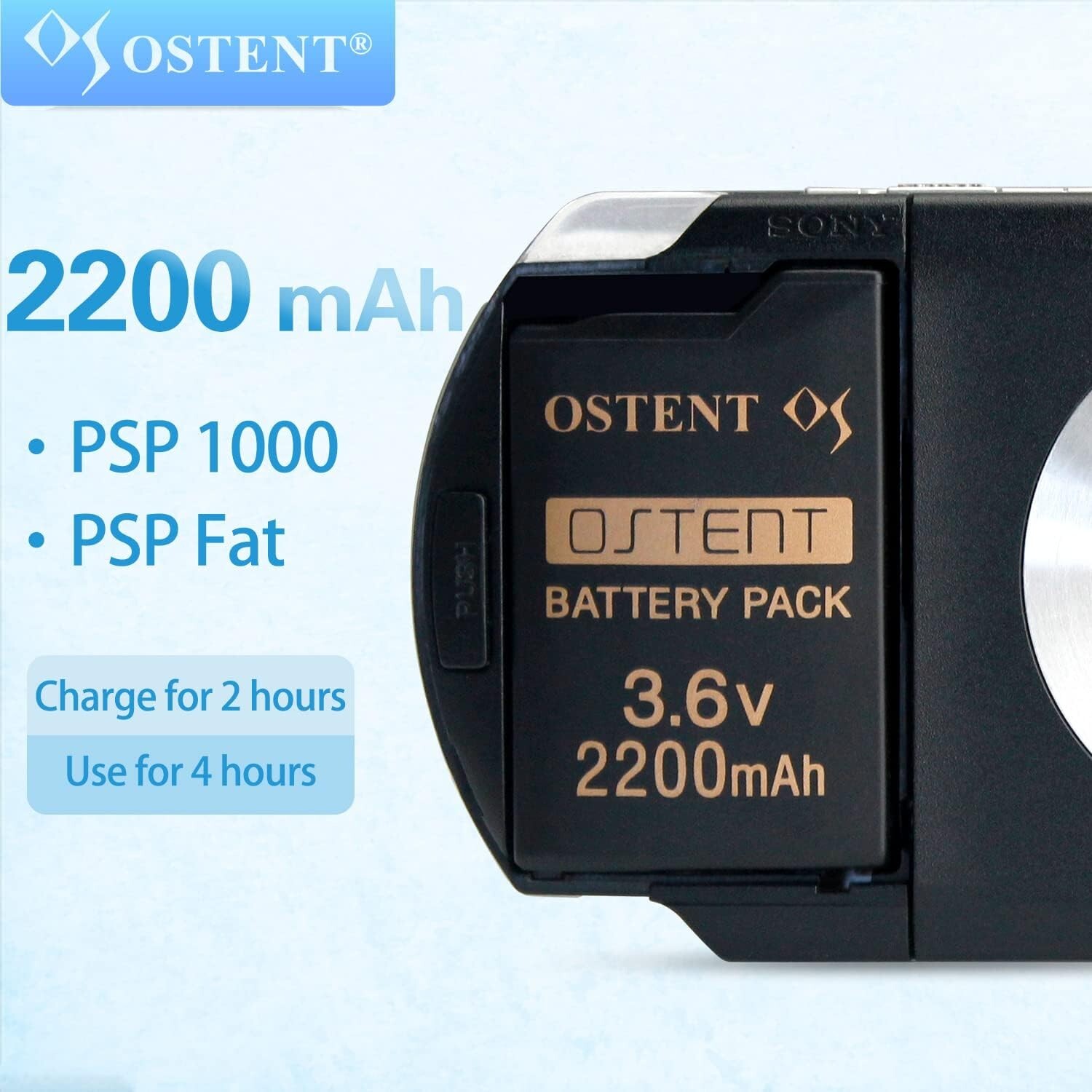 OSTENT 2200mAh 3.6V Lithium Ion Rechargeable Battery Pack for PSP 1000