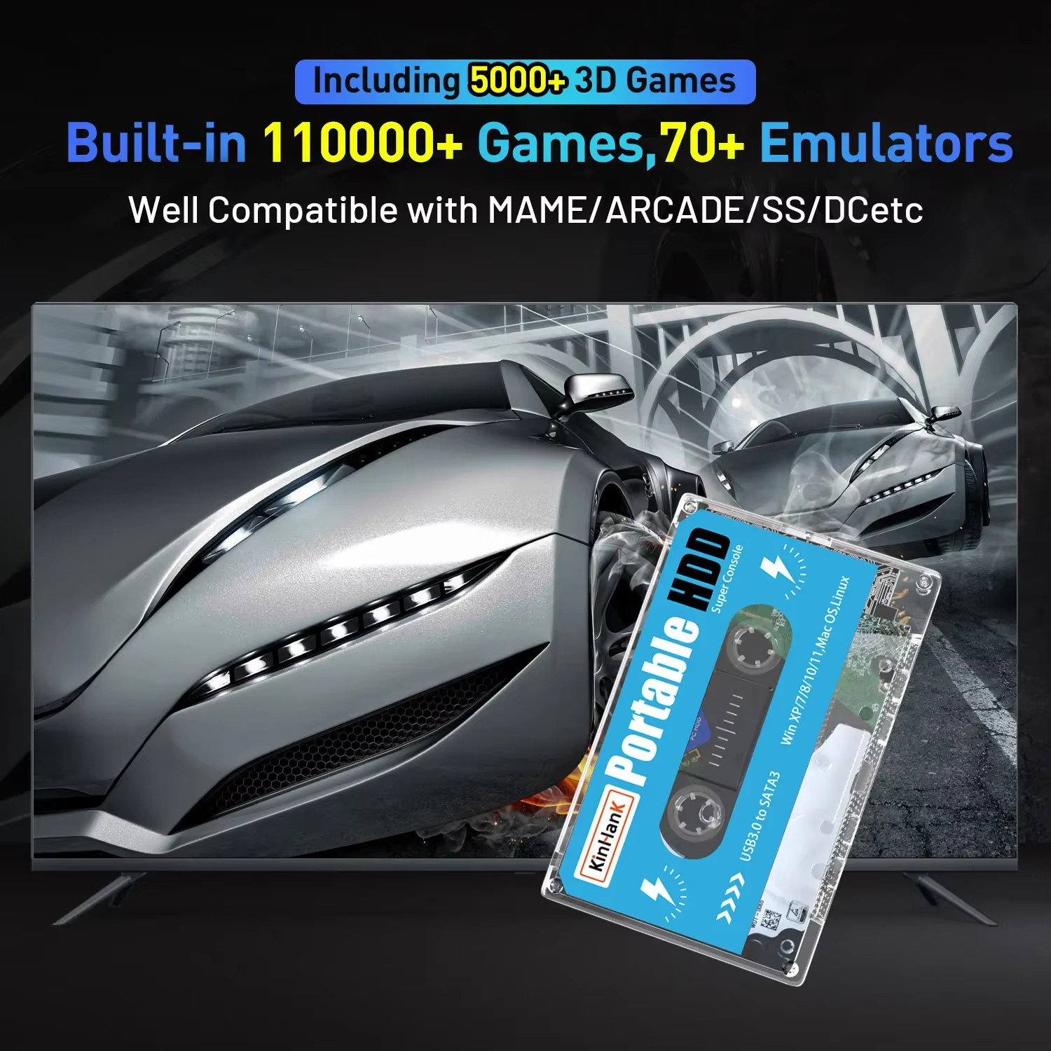 500G Super Console HDD: 100K Games & 70 Emulators – Ready to Play!