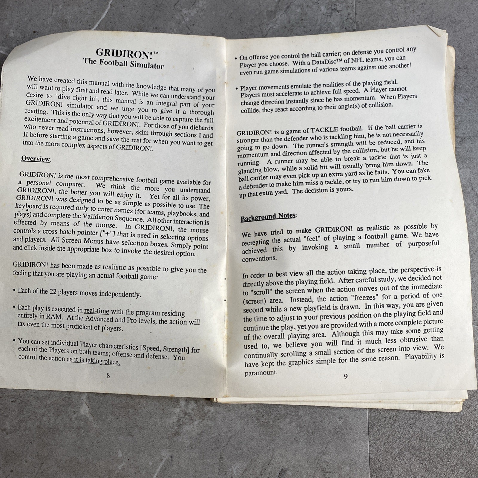1986 Gridiron! Football Game Atari Or Amiga Manual Only *No Cover*