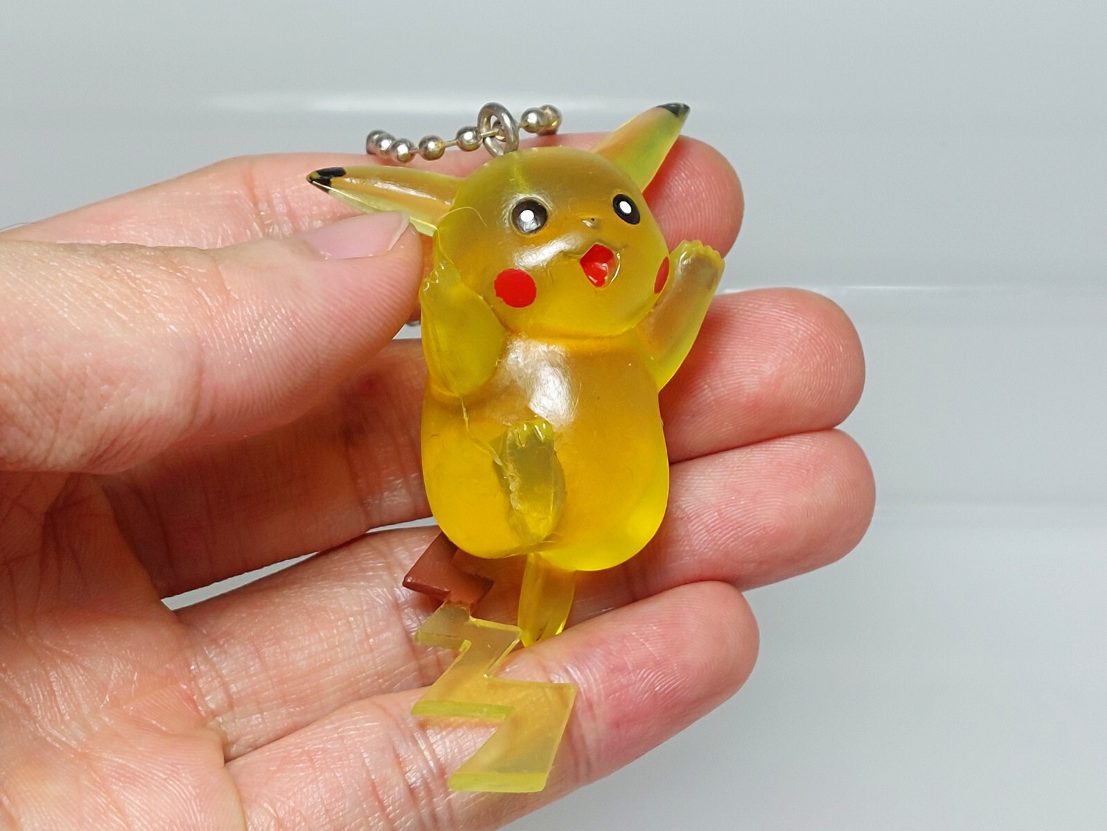 Pikachu (Clear) Pokemon Mascot Keychain Figure Furuta Kaiyodo 1997 M05 2.4in