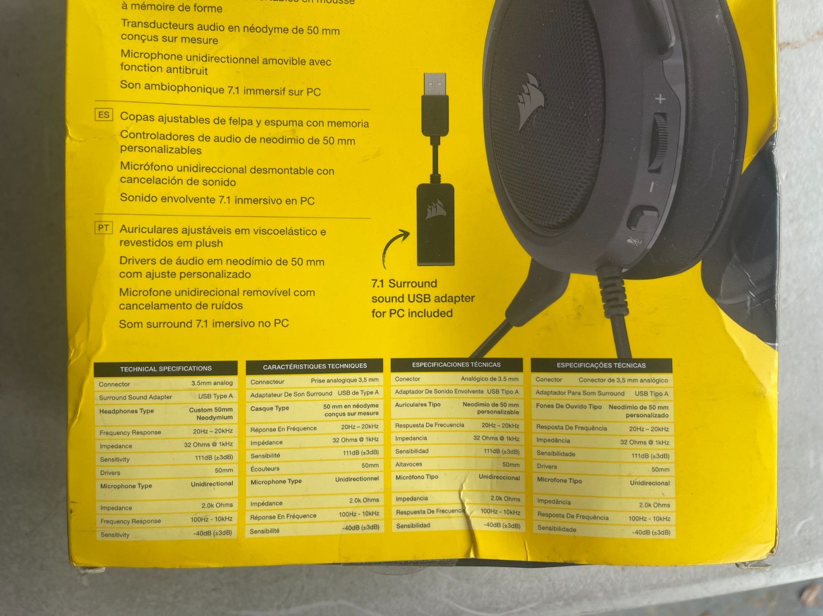 Corsair HS60 Pro Surround Stereo Gaming Headset 7.1 Black CA-9011213-NA New