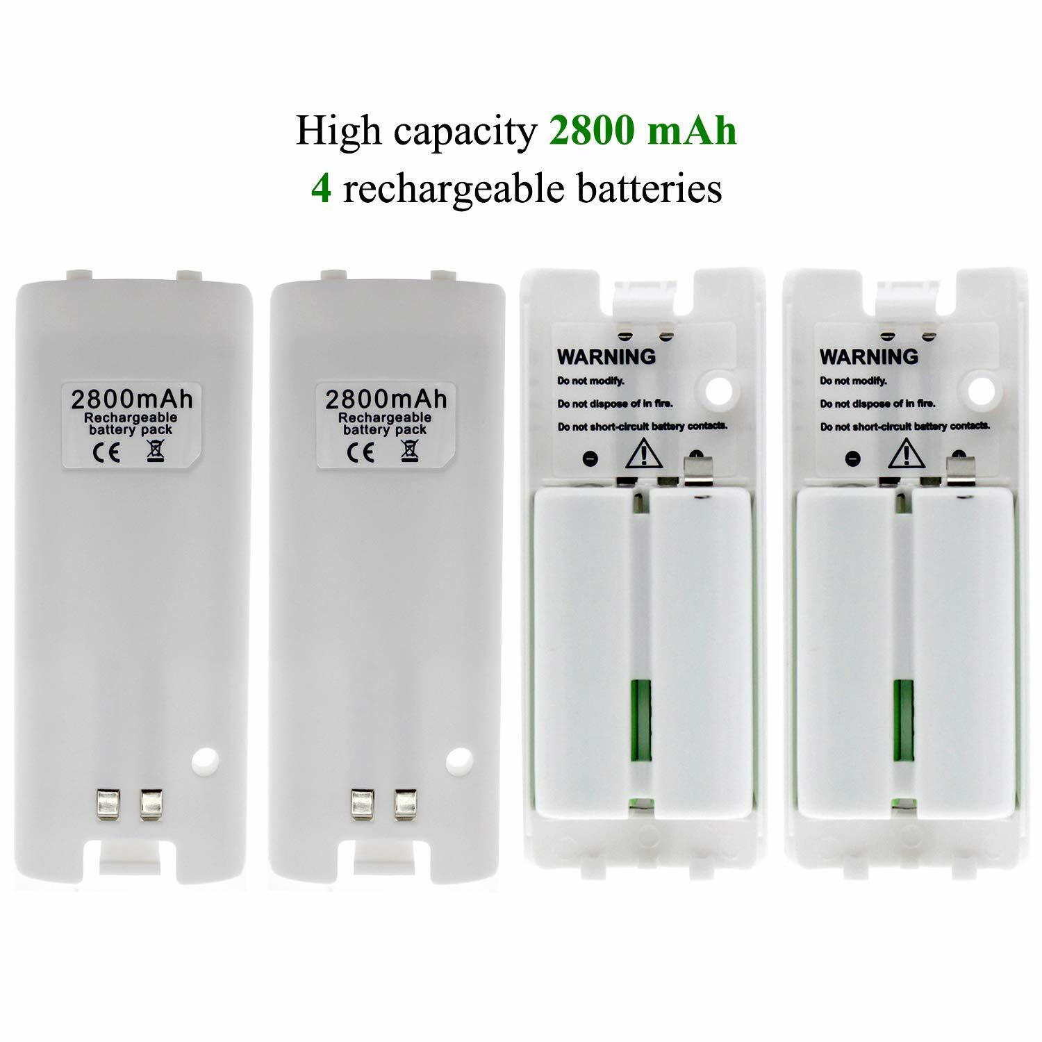 4× Rechargeable Battery Pack + Charger Dock For Nintendo Wii Remote Controller