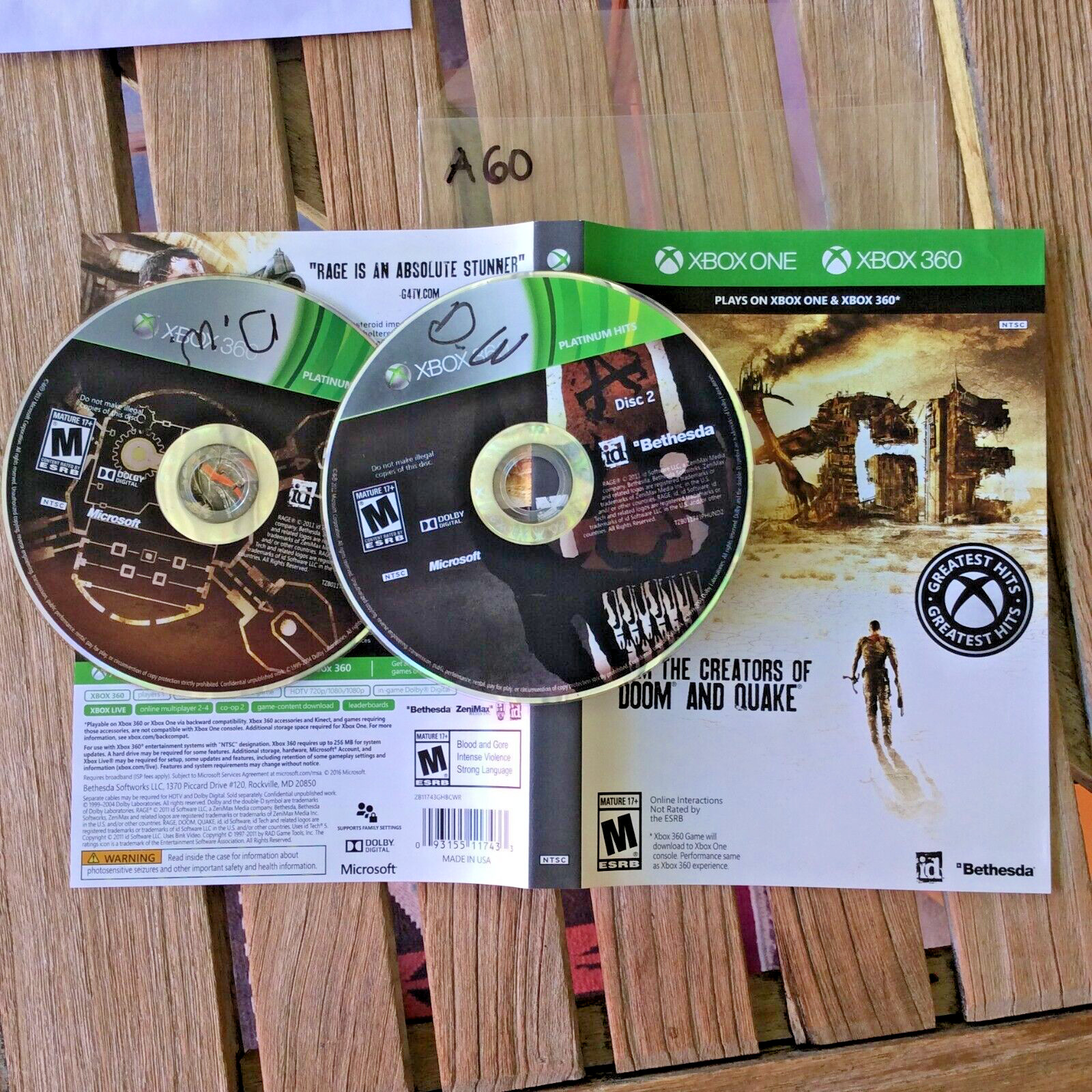 Rage (Microsoft Xbox 360, 2011) DVD No Case No Tracking #A60 Writing on Disc