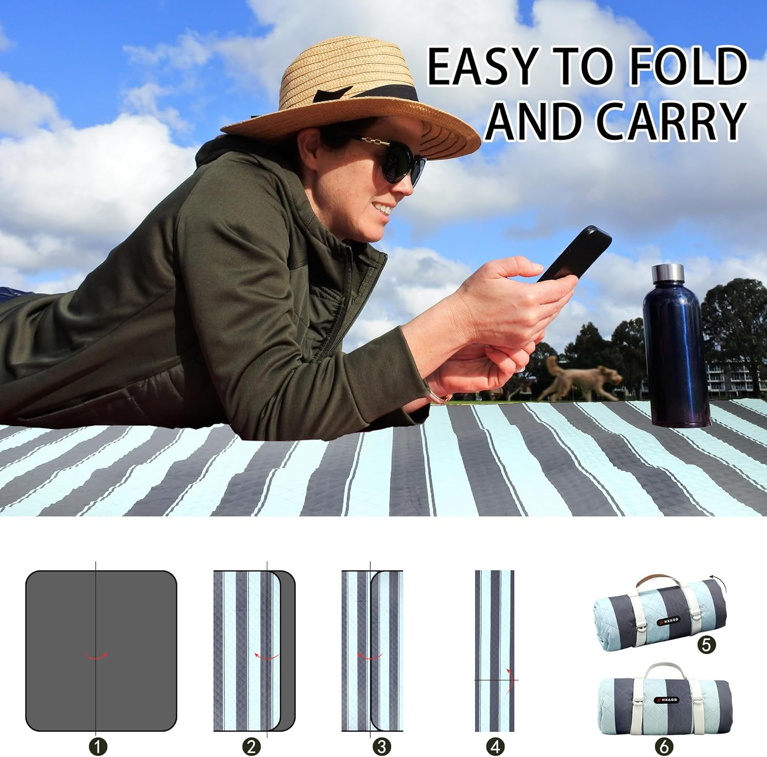 Extra Large Picnic Outdoor Blanket, 80”X80” Waterproof Picnic Mat Foldable Campi