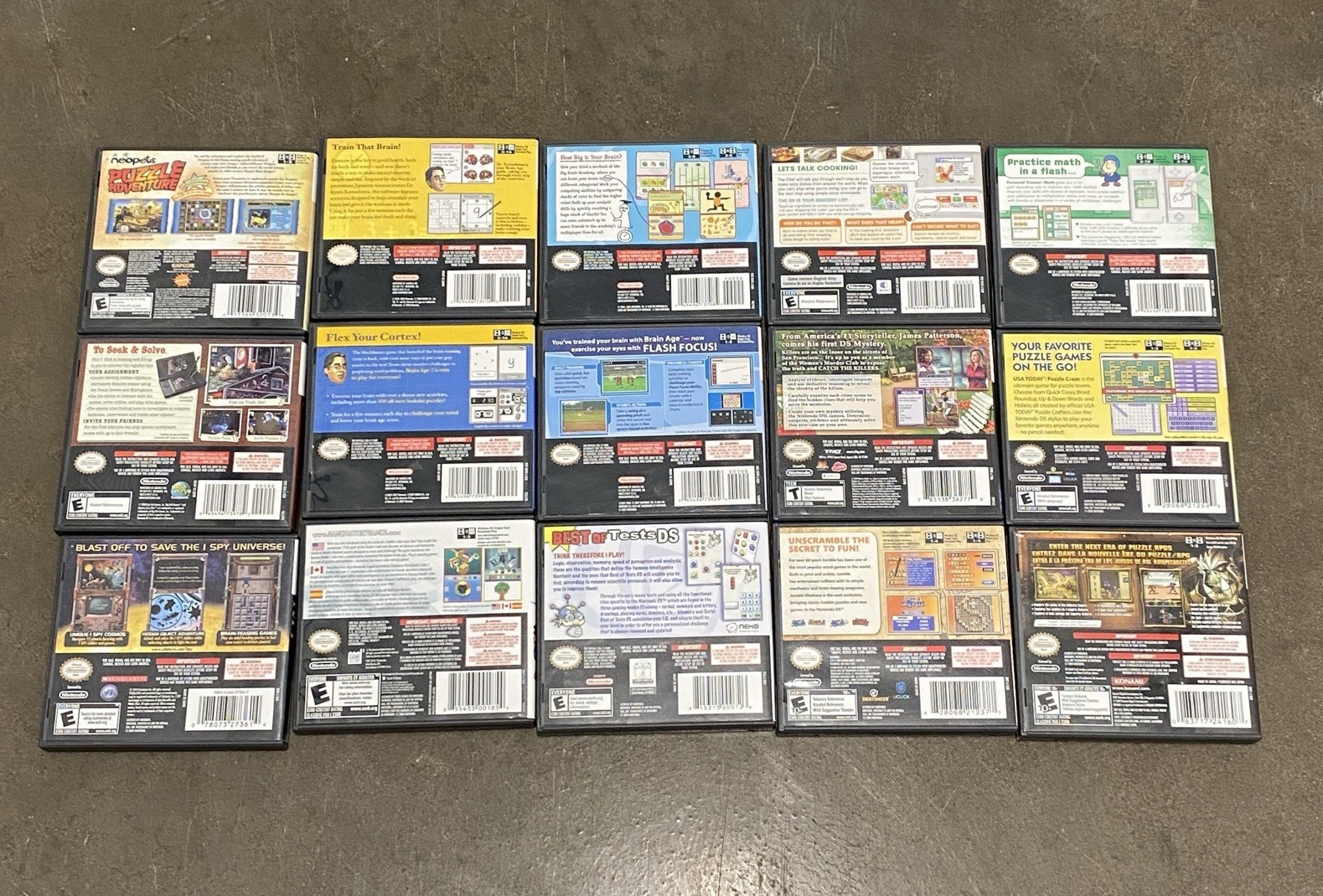 Nintendo DS 24 Game Lot 9 New Sealed & 15 CIB Tested Brain Age Puzzle Jeopardy +